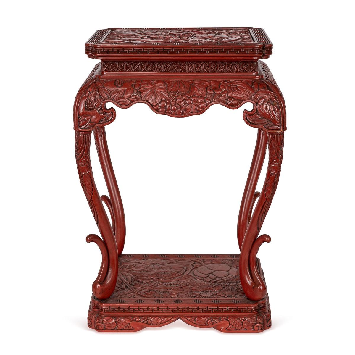 Antique 19th Century Chinese Red Cinnabar Lacquer Floral Pedestal c.1880 In Good Condition For Sale In Royal Tunbridge Wells, Kent