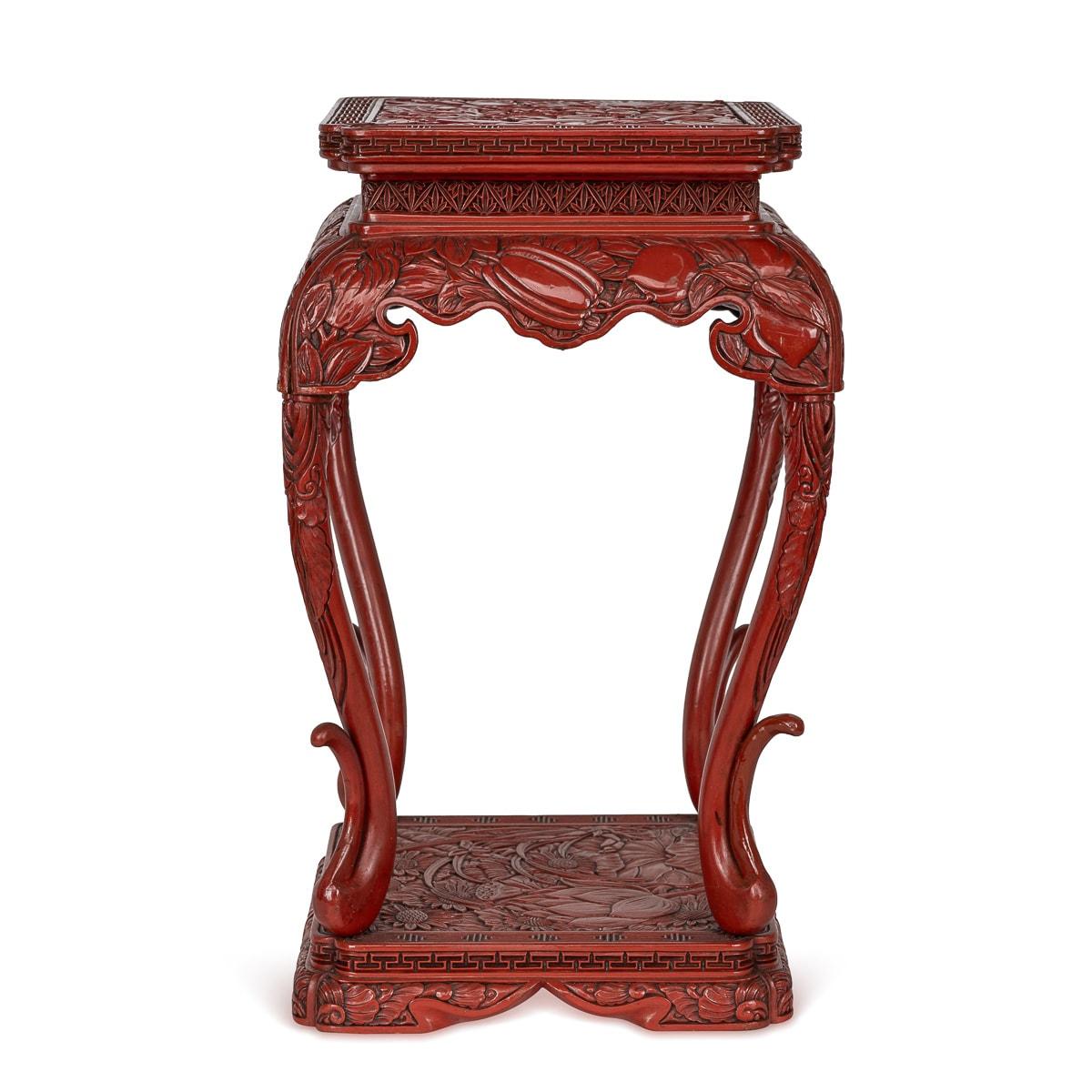 Late 19th Century Antique 19th Century Chinese Red Cinnabar Lacquer Floral Pedestal c.1880 For Sale