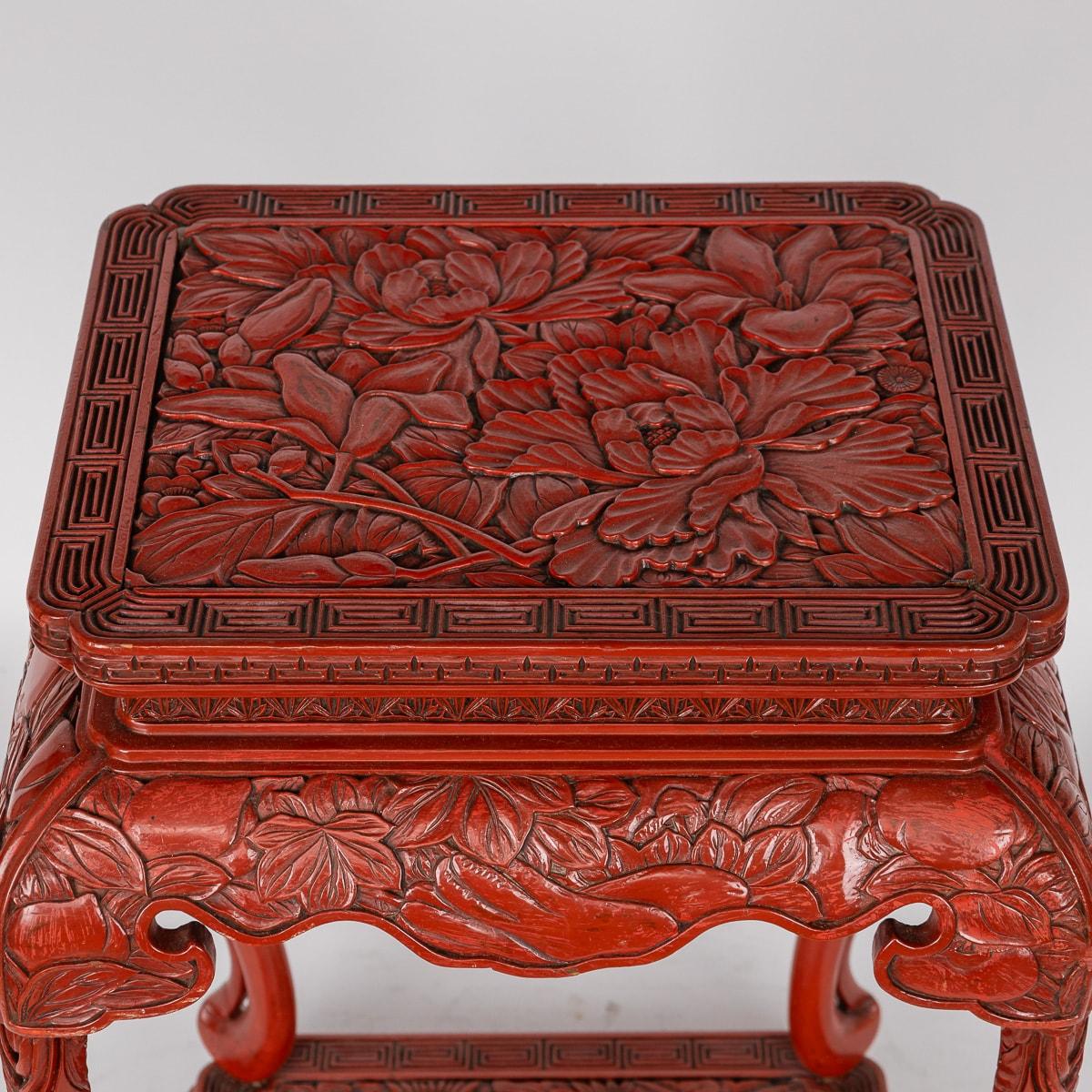 Antique 19th Century Chinese Red Cinnabar Lacquer Floral Pedestal c.1880 For Sale 3