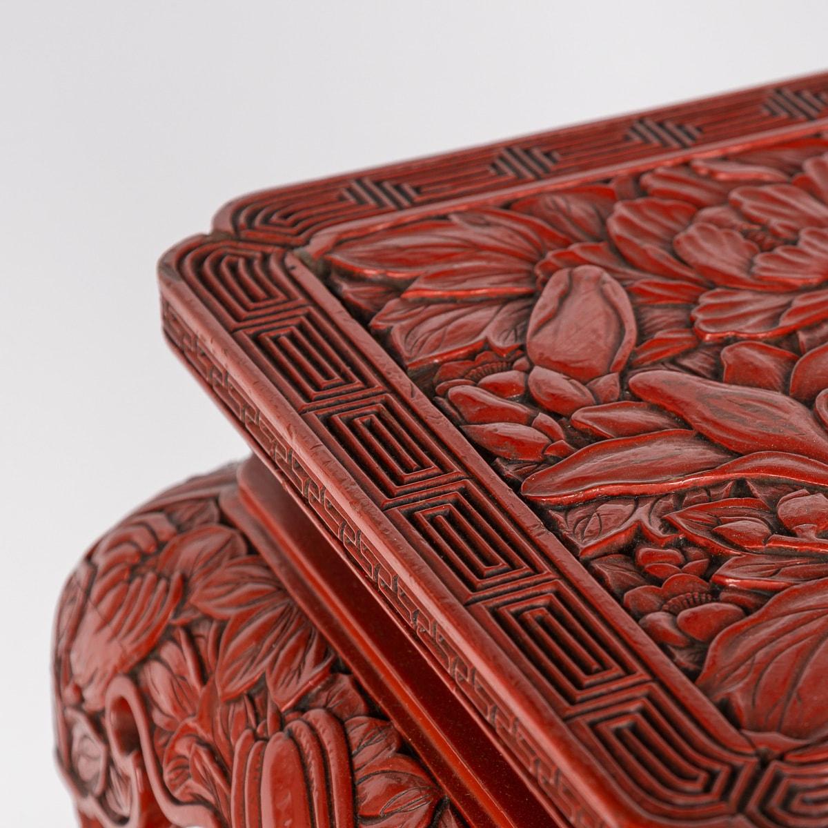 Antique 19th Century Chinese Red Cinnabar Lacquer Floral Pedestal c.1880 For Sale 4