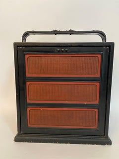 rouge japonais ancien alimentation en bambou laqué noir Porte-monnaie ou boîte