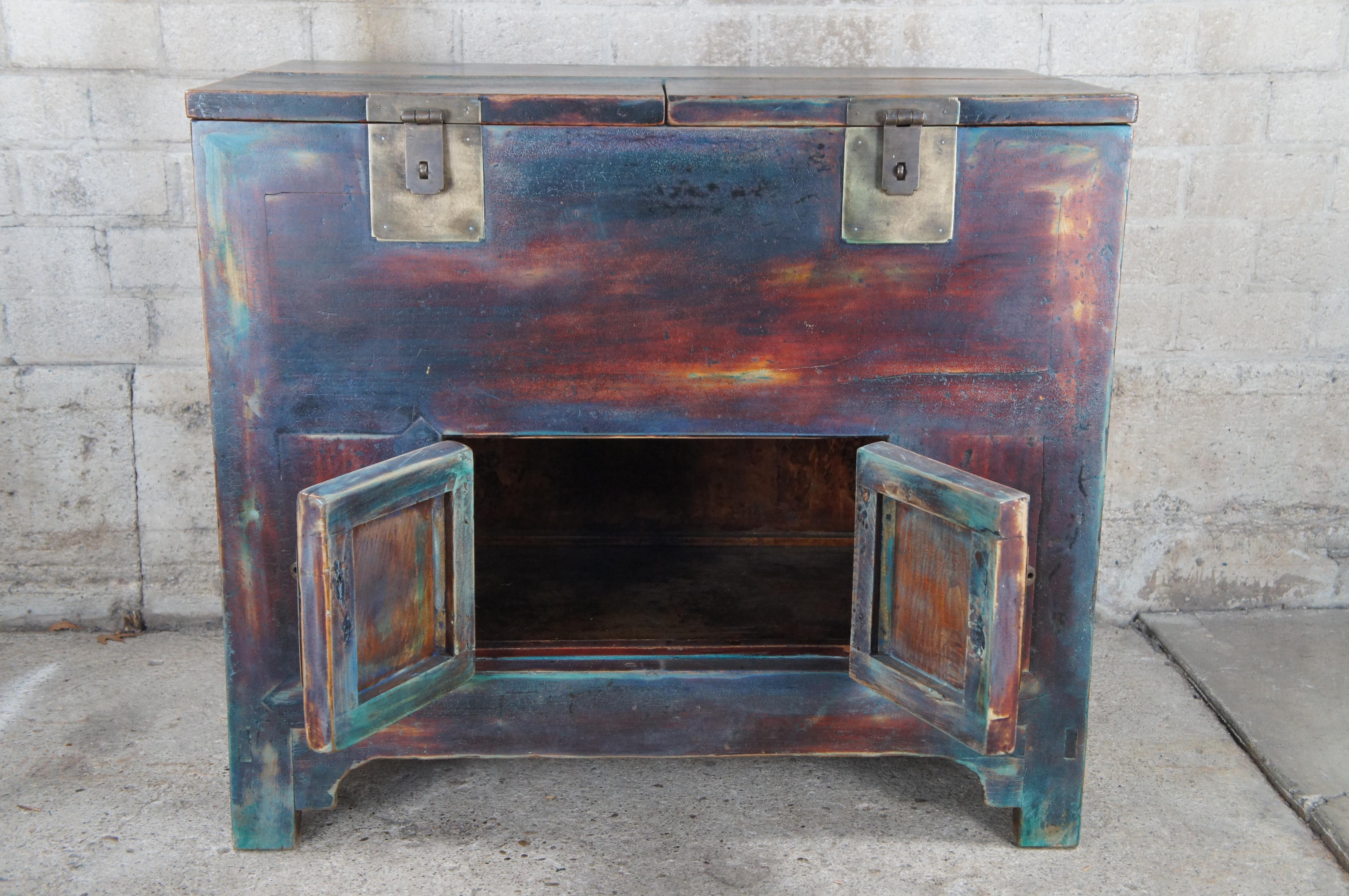 Antique 19th Century Chinese Shandong Ming Style Elm Painted Money Trunk Chest For Sale 2