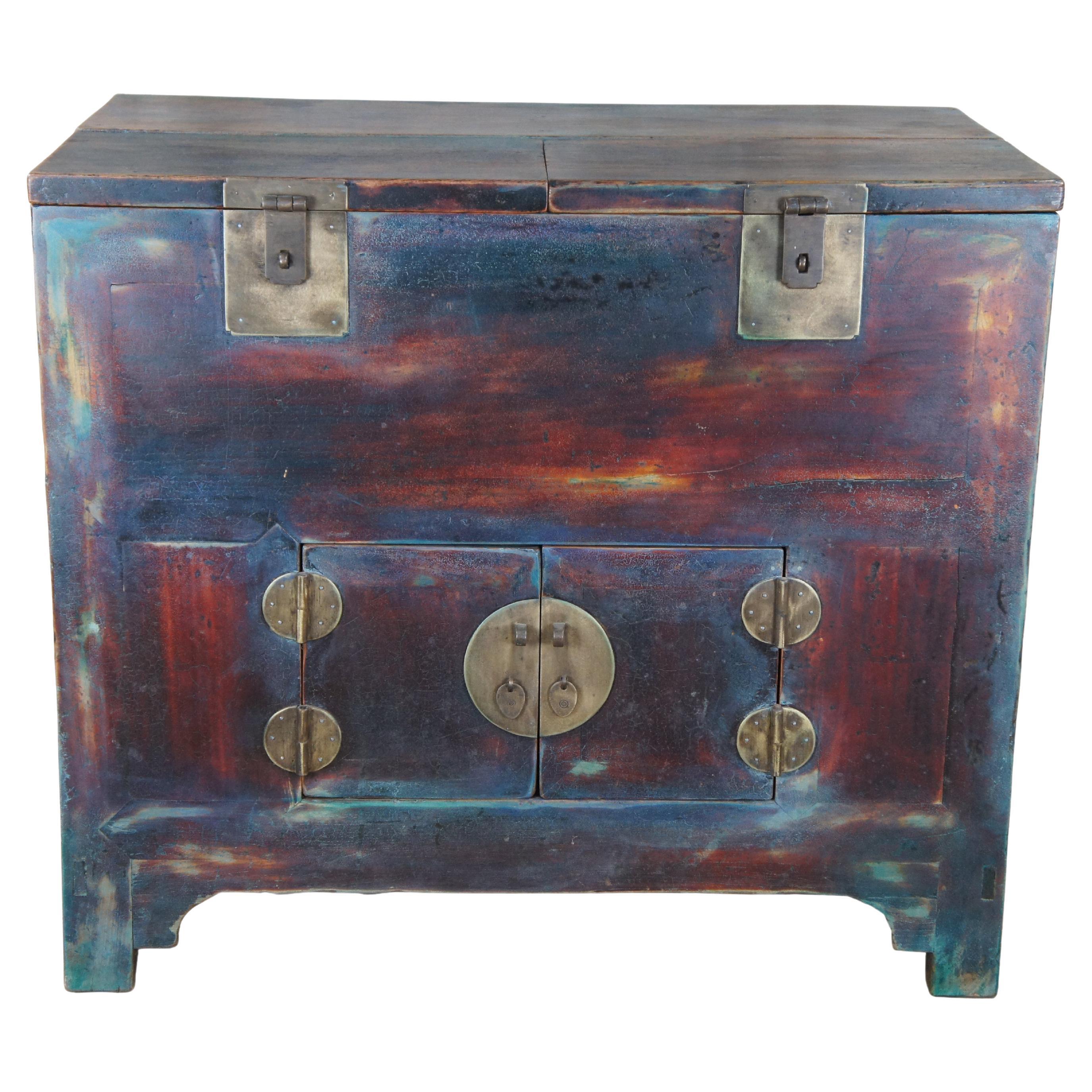 Antique 19th Century Chinese Shandong Ming Style Elm Painted Money Trunk Chest