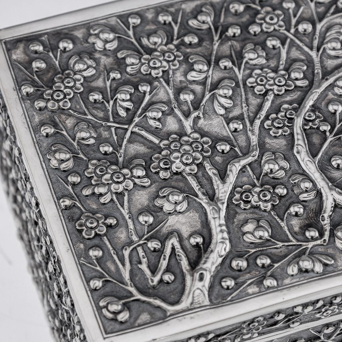 Antique 19th Century Chinese Silver Cherry Blossom Box, Wang Hing 1890 For Sale 5
