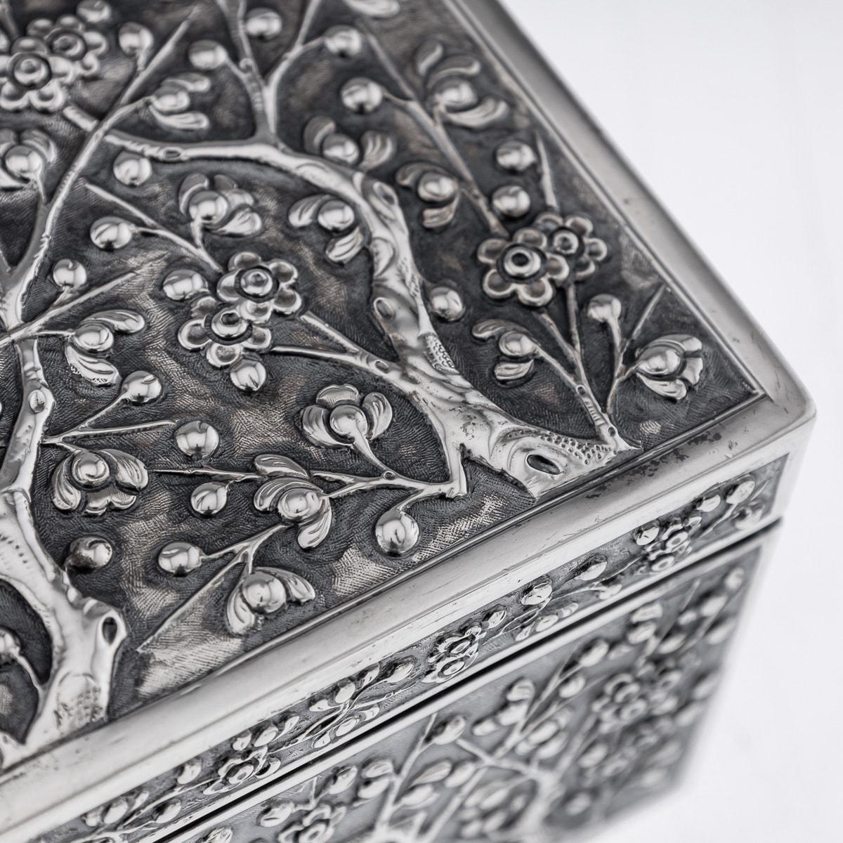 Antique 19th Century Chinese Silver Cherry Blossom Box, Wang Hing 1890 For Sale 12