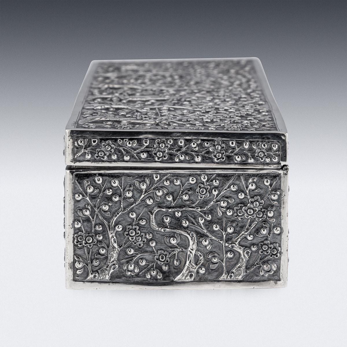 Antique 19th Century Chinese Silver Cherry Blossom Box, Wang Hing 1890 In Good Condition For Sale In Royal Tunbridge Wells, Kent
