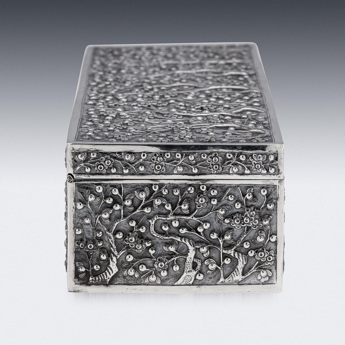 Antique 19th Century Chinese Silver Cherry Blossom Box, Wang Hing 1890 For Sale 1