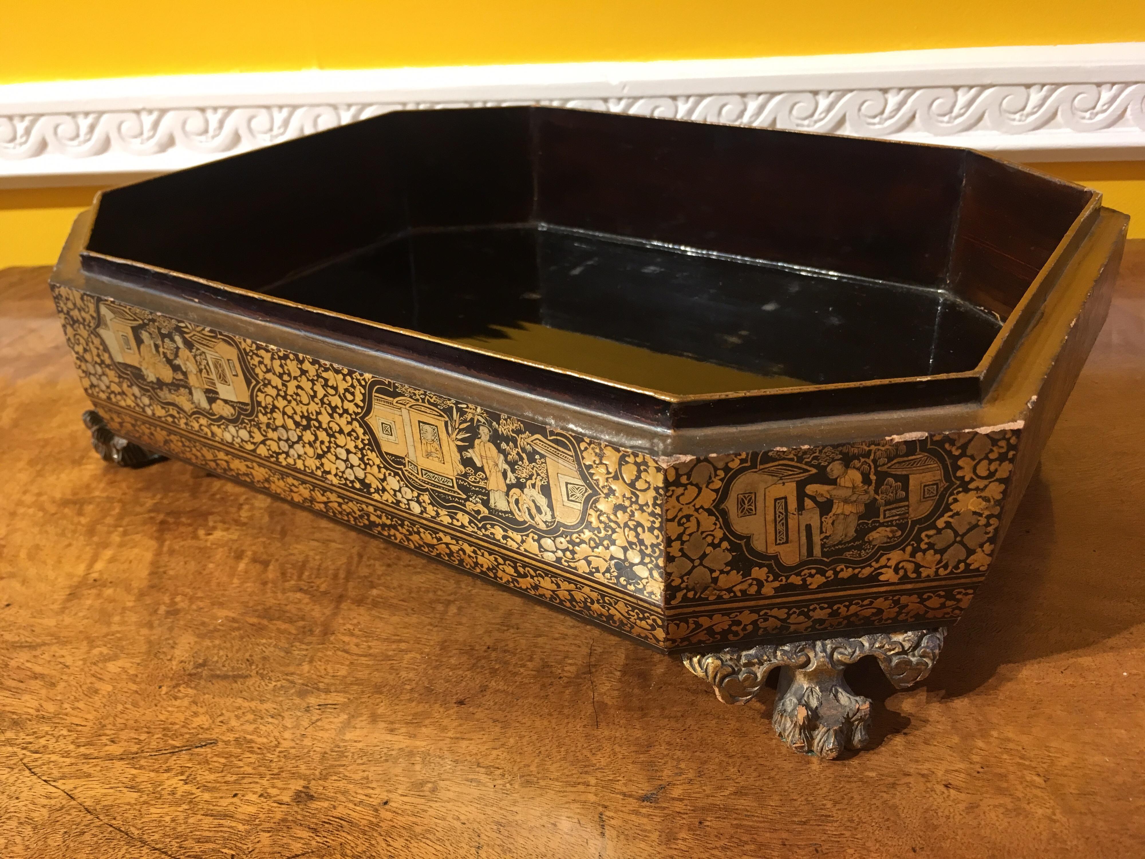 Antique 19th Century Chinoiserie Lacquer Jewelry Box 11