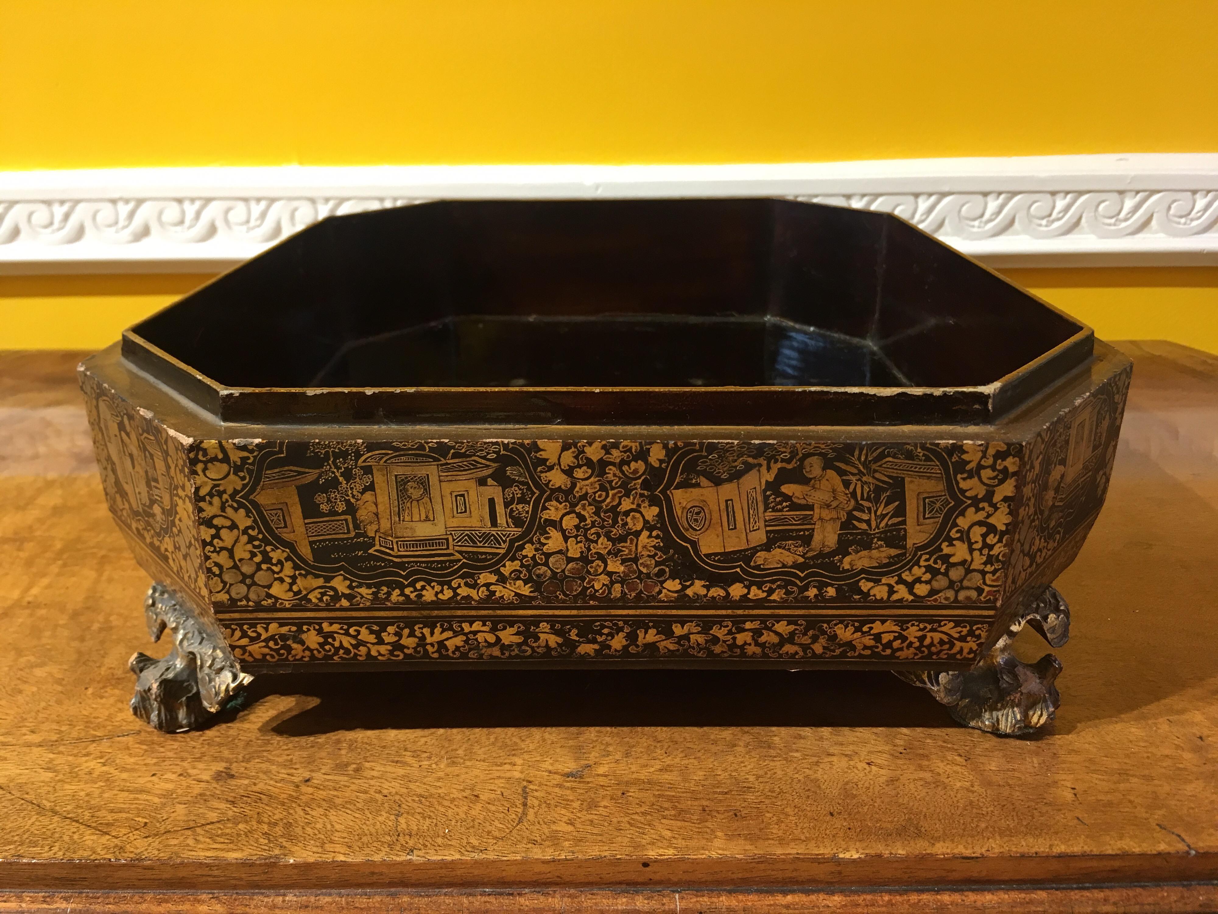 Antique 19th Century Chinoiserie Lacquer Jewelry Box 12