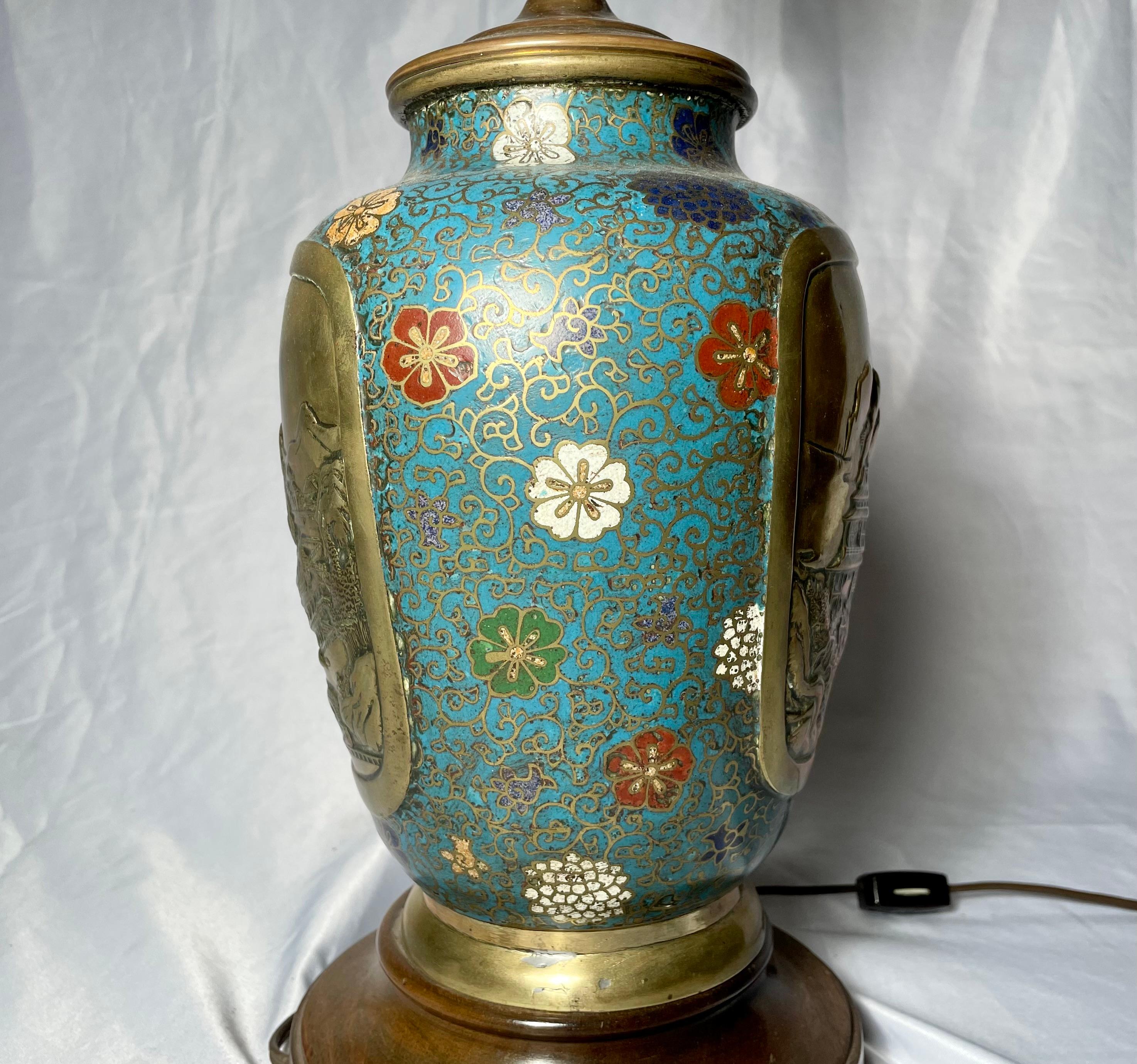 Brass Antique 19th Century Cloisonné Urn Made Into Lamp For Sale