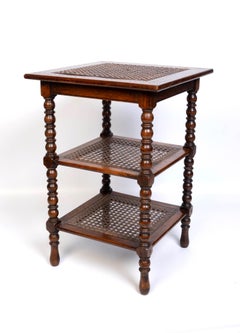 Antique 19th Century Colonial Anglo Indian Caned Etagere Side Lamp Table