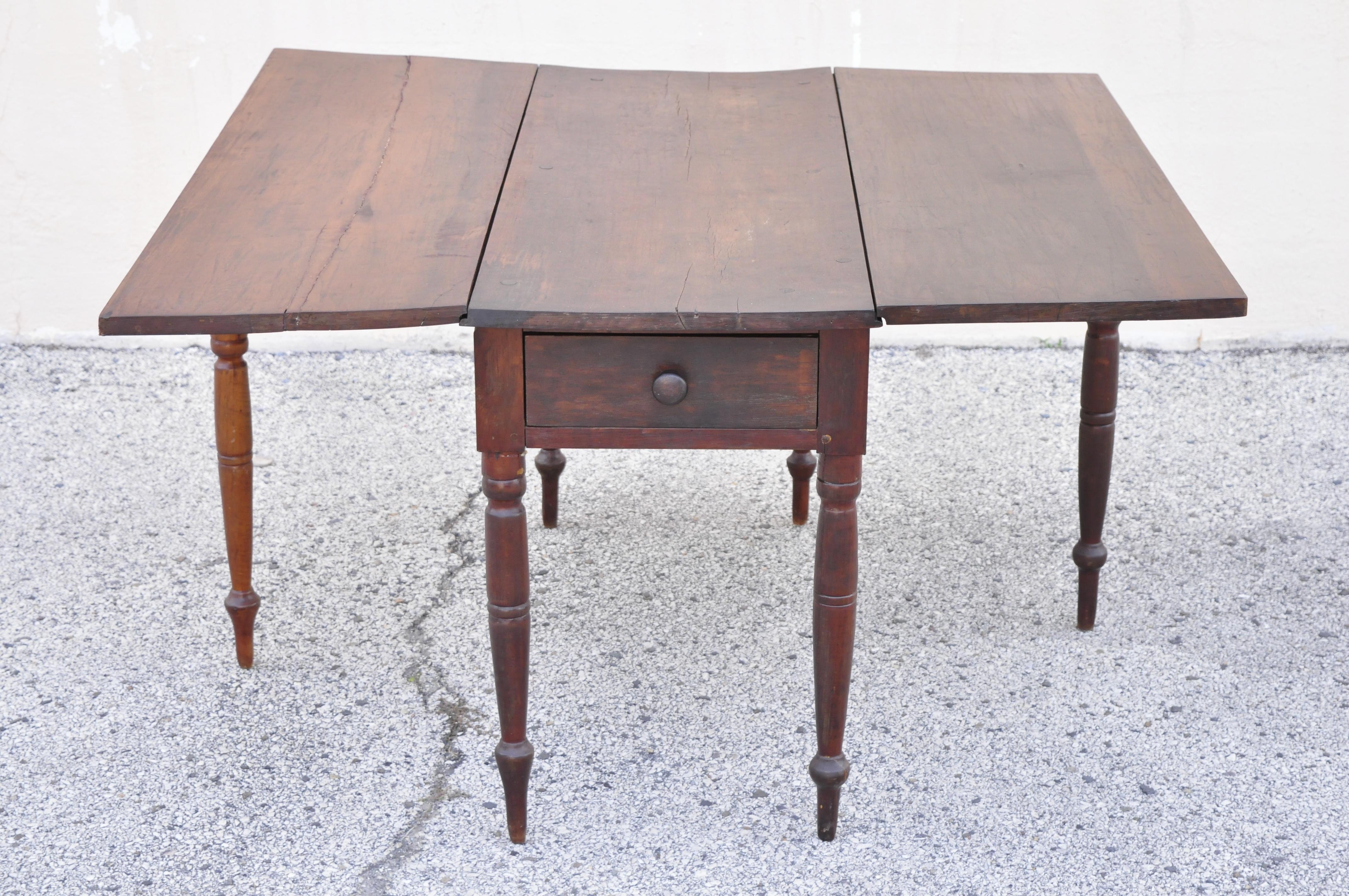 British Colonial Antique 19th Century Colonial Walnut Drop Leaf Breakfast Dining Table w/ Drawer For Sale