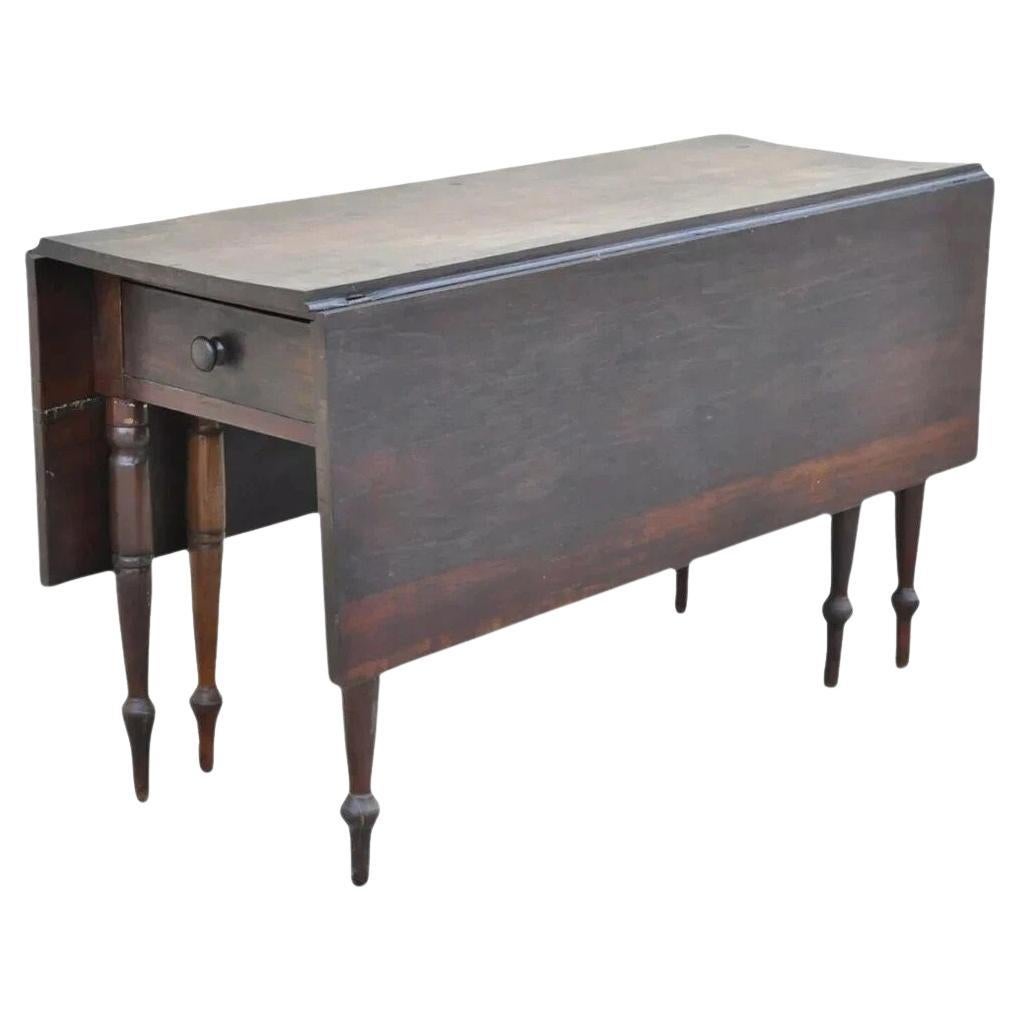 Ancienne table de salle à manger à abattant et tiroir en noyer Coloni du 19e siècle