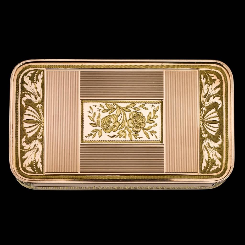 German Antique 19th Century Continental 18 Karat Two-Color Gold Snuff Box, circa 1820