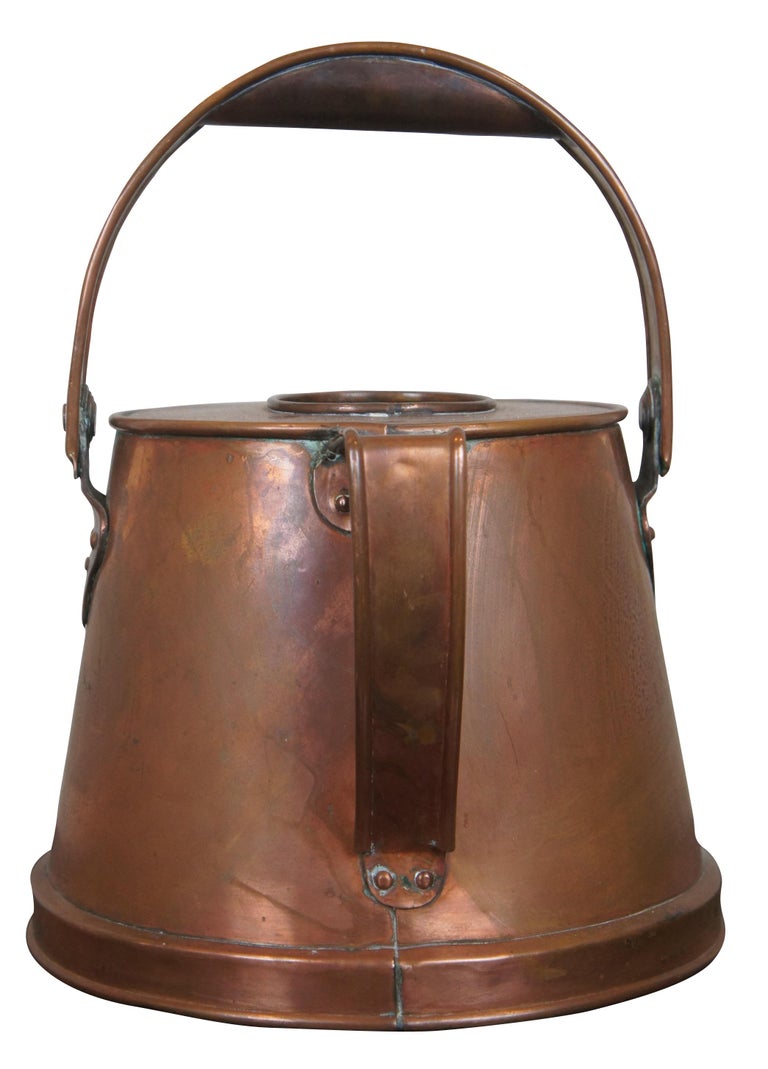 Rustic Antique 19th Century Copper Tea Coffee Pot Campfire Ship Kettle Water Can For Sale