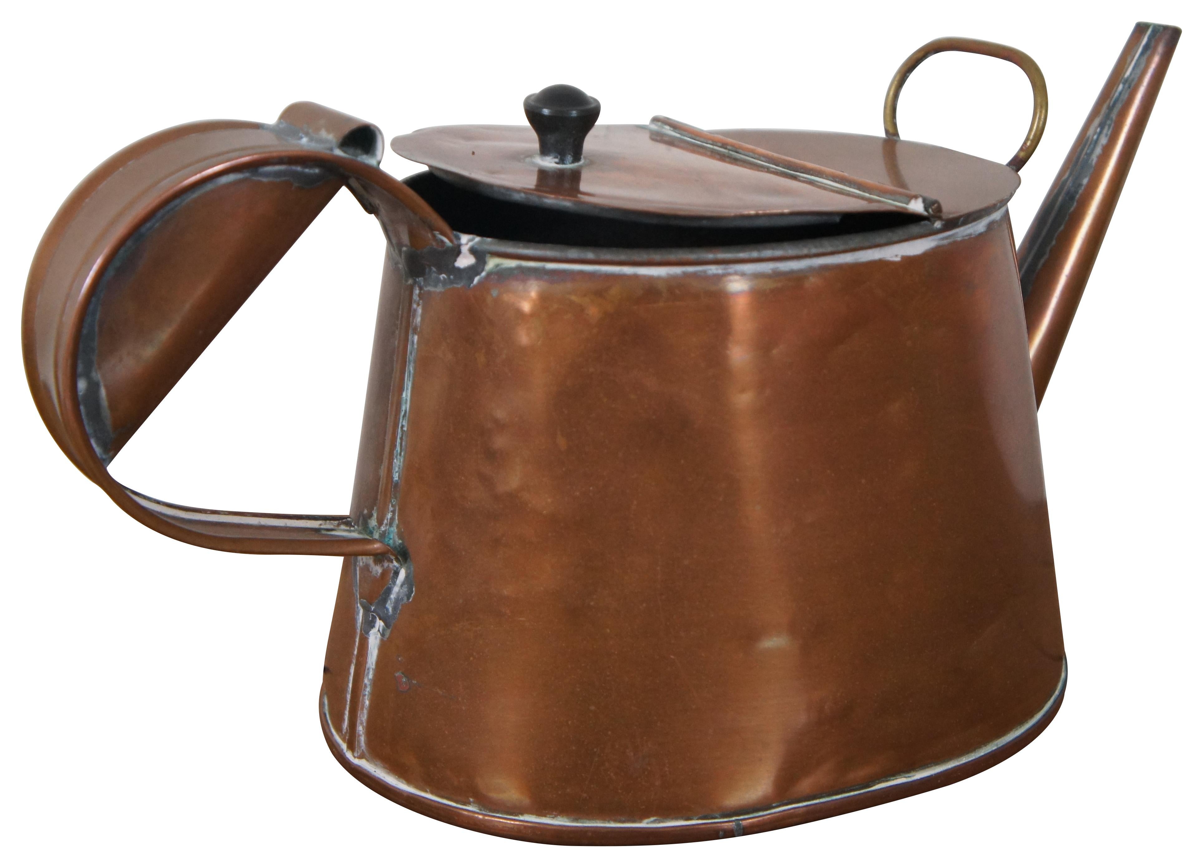 Country Antiquité 19ème siècle, Bouilloire en cuivre Théière Pot à eau Feu de camp Farmhouse en vente