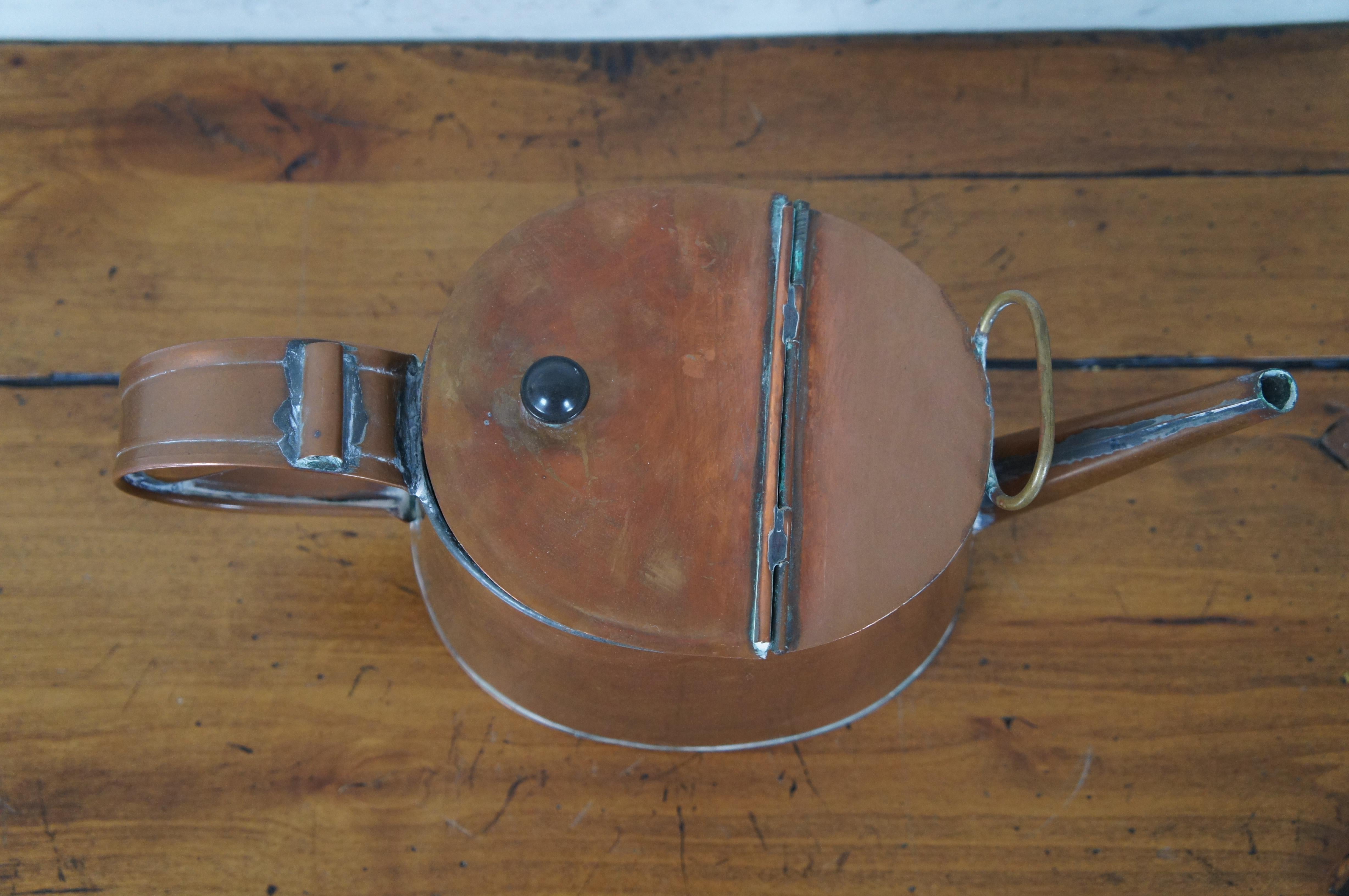 Antique 19th Century, Copper Tea Kettle Teapot Water Can Campfire Farmhouse In Good Condition For Sale In Dayton, OH