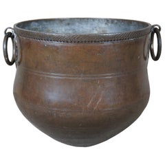 Antiguo Recipiente de Cobre del Siglo XIX con Asas de Hierro Caldera de Agua