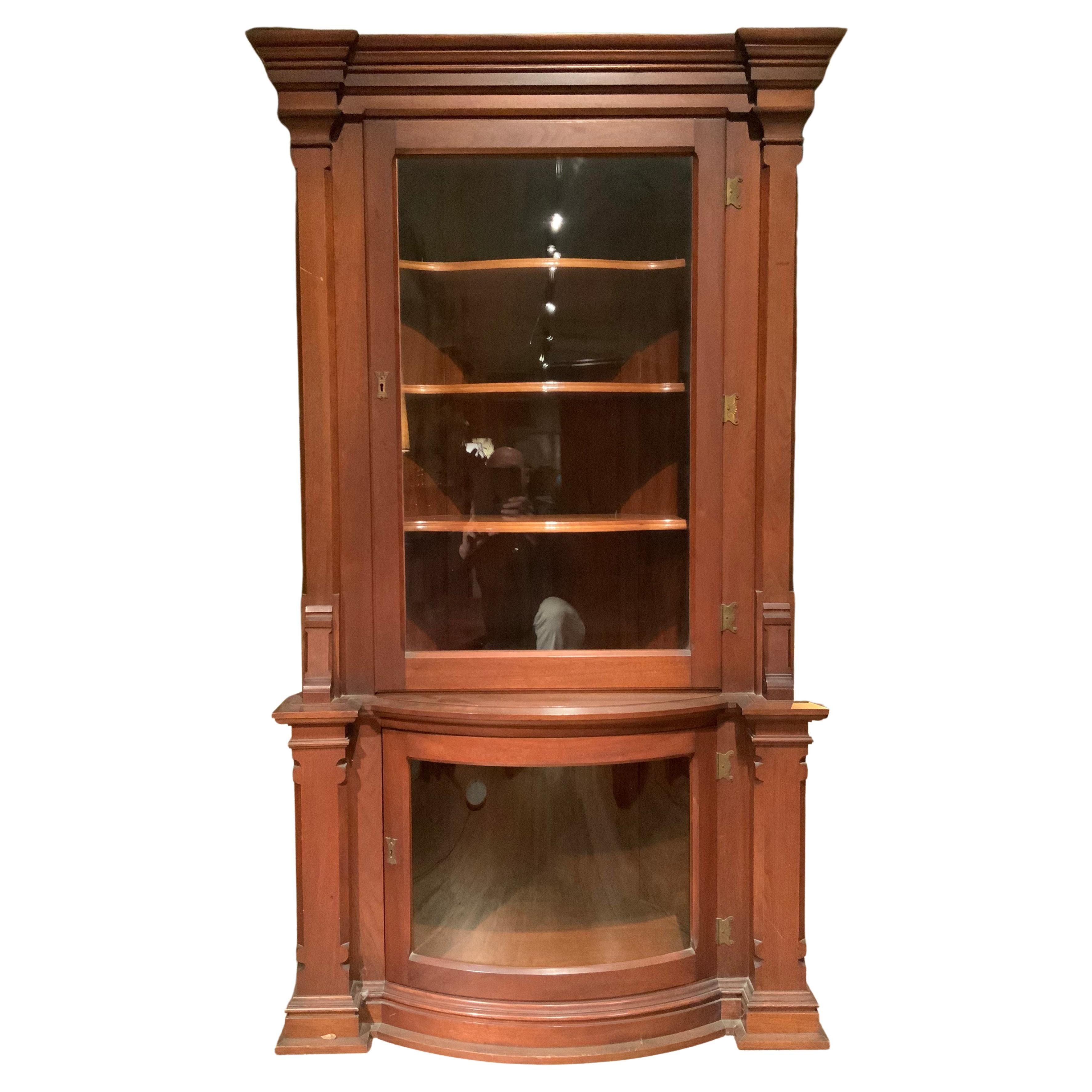 Antique 19th Century Corner Cabinet with Curved Glass