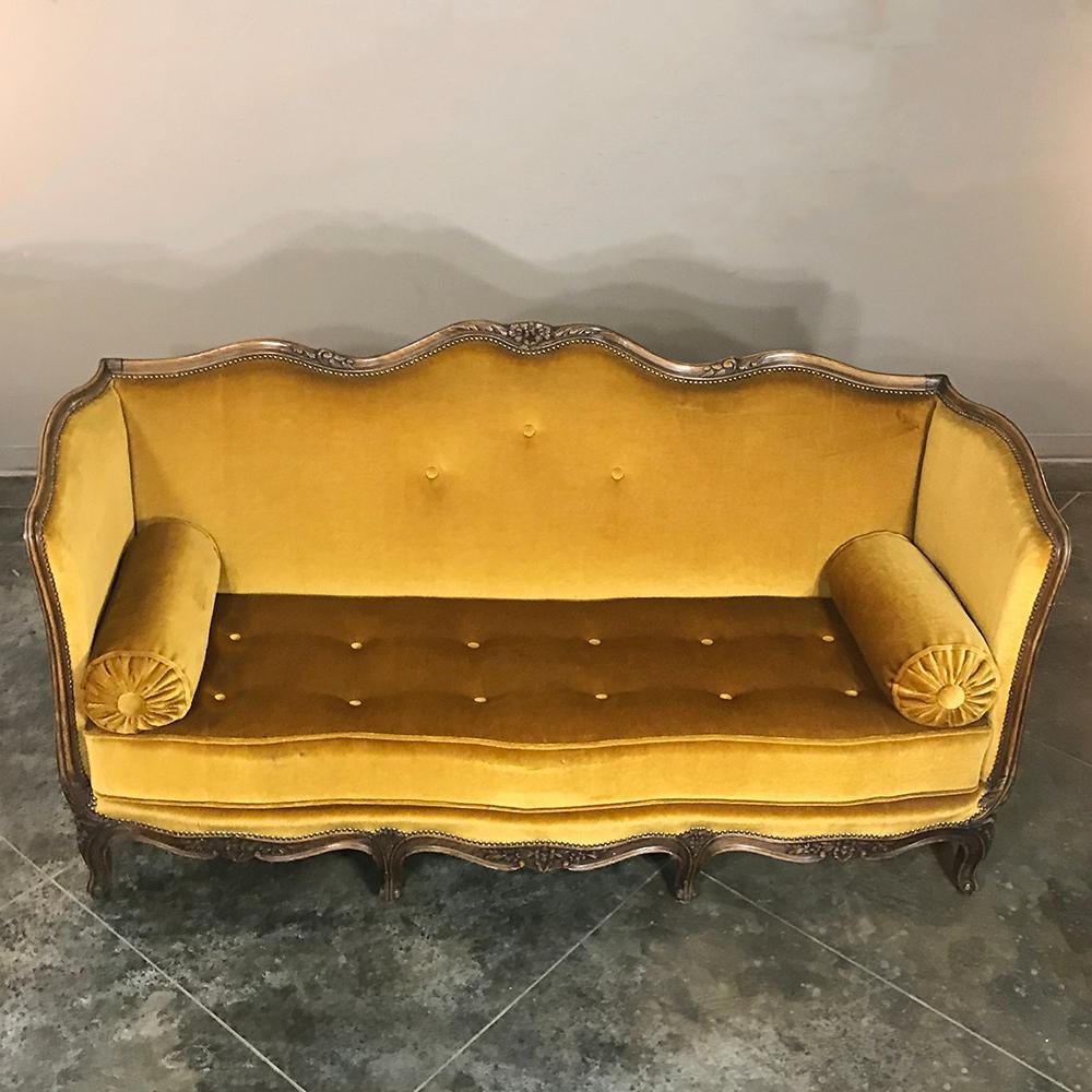 Antique 19th Century Country French Walnut Louis XV Mohair Sofa 5