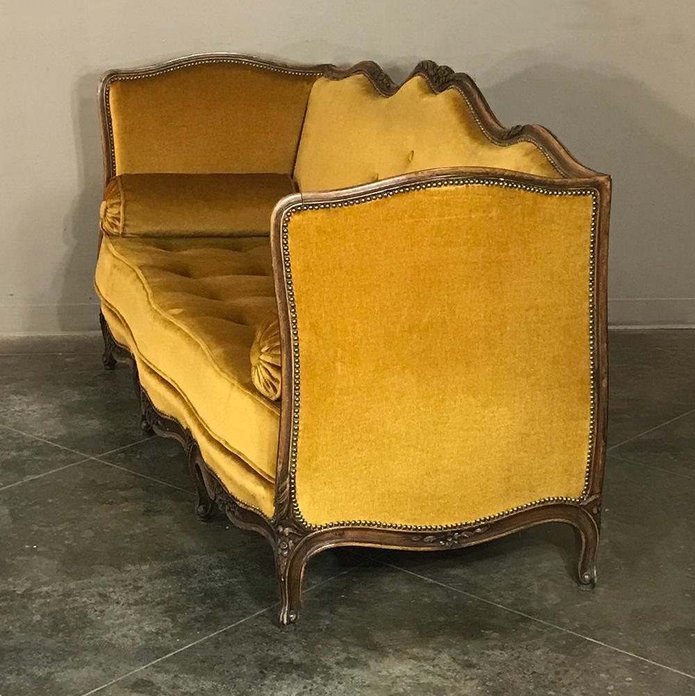 Antique 19th Century Country French Walnut Louis XV Mohair Sofa In Good Condition In Dallas, TX