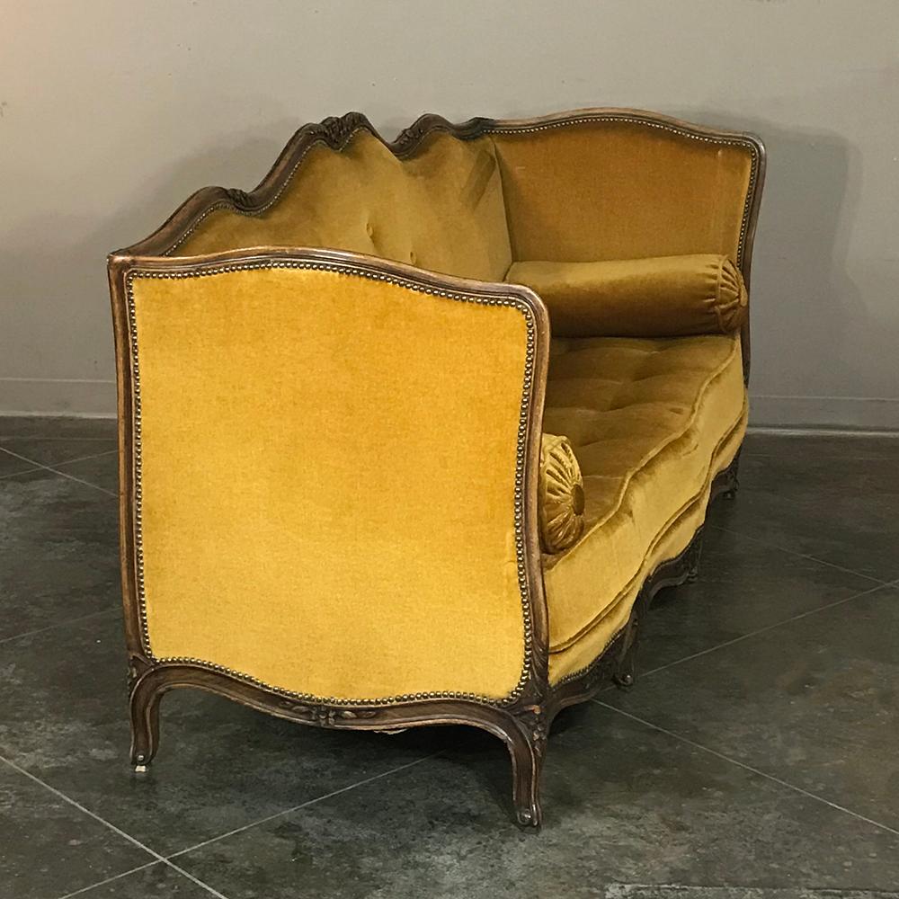 Antique 19th Century Country French Walnut Louis XV Mohair Sofa 1