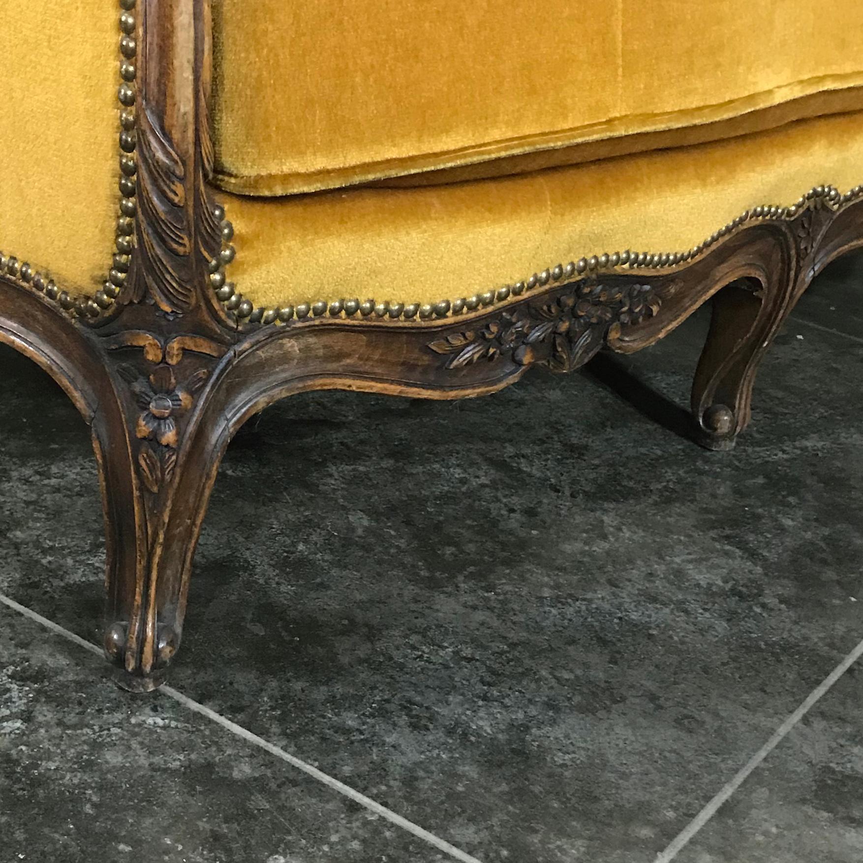 Antique 19th Century Country French Walnut Louis XV Mohair Sofa 2