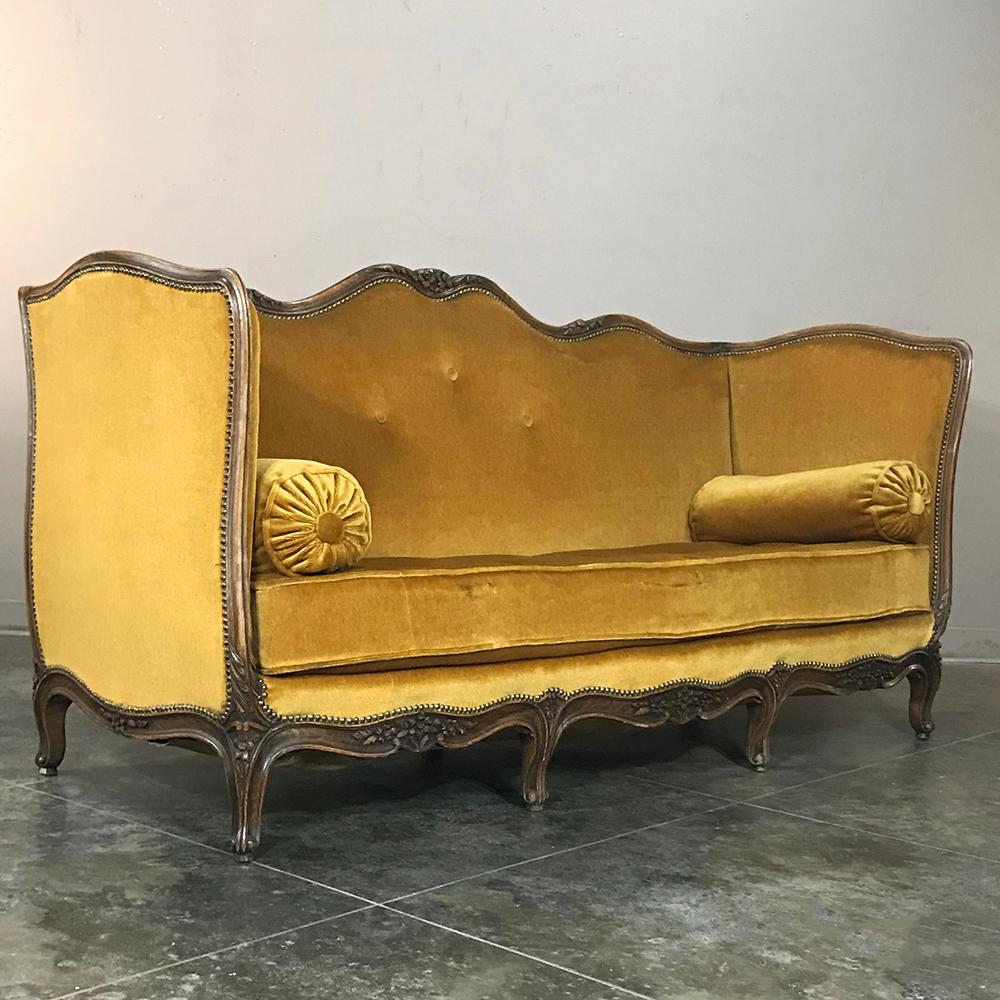 Antique 19th Century Country French Walnut Louis XV Mohair Sofa 4