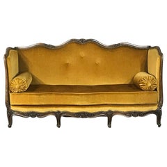 Antique 19th Century Country French Walnut Louis XV Mohair Sofa