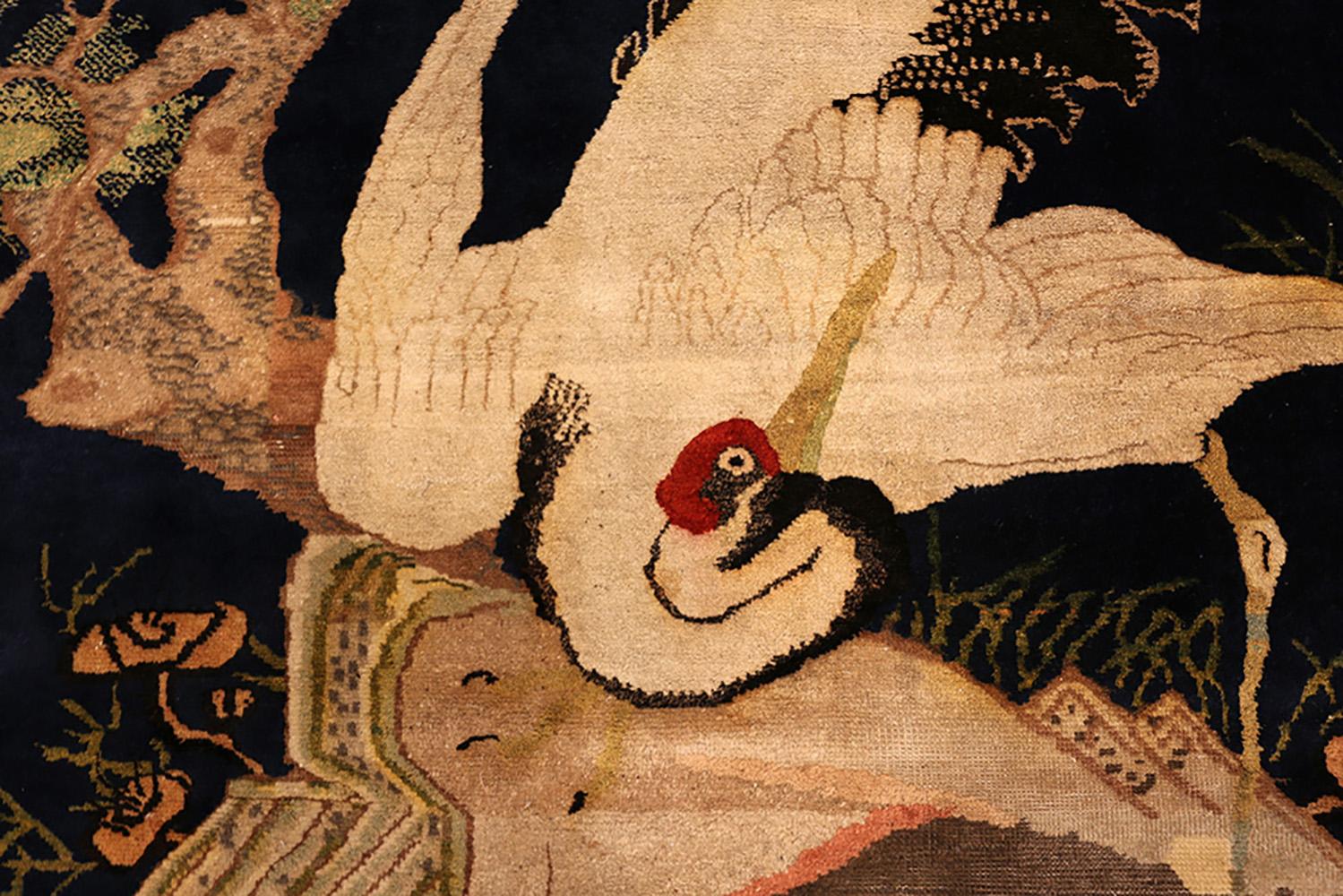 Qing Antique 19th Century Crane Bird Landscape Chinese Carpet. Size: 8' x 11' 5