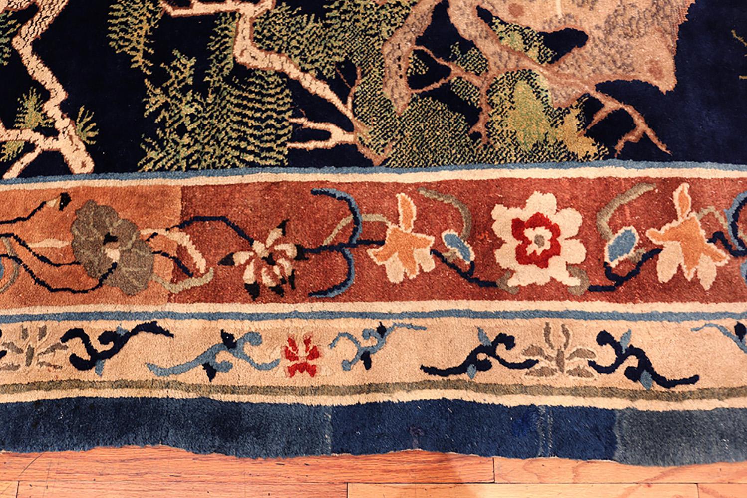 Hand-Knotted Antique 19th Century Crane Bird Landscape Chinese Carpet. Size: 8' x 11' 5