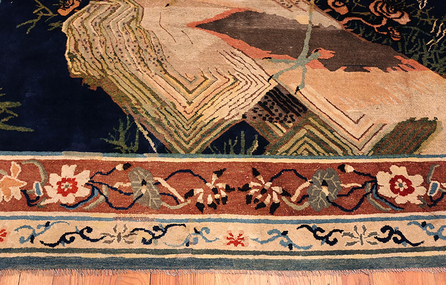 Antique 19th Century Crane Bird Landscape Chinese Carpet. Size: 8' x 11' 5