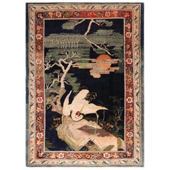 Antique 19th Century Crane Bird Landscape Chinese Carpet. Size: 8' x 11' 5"