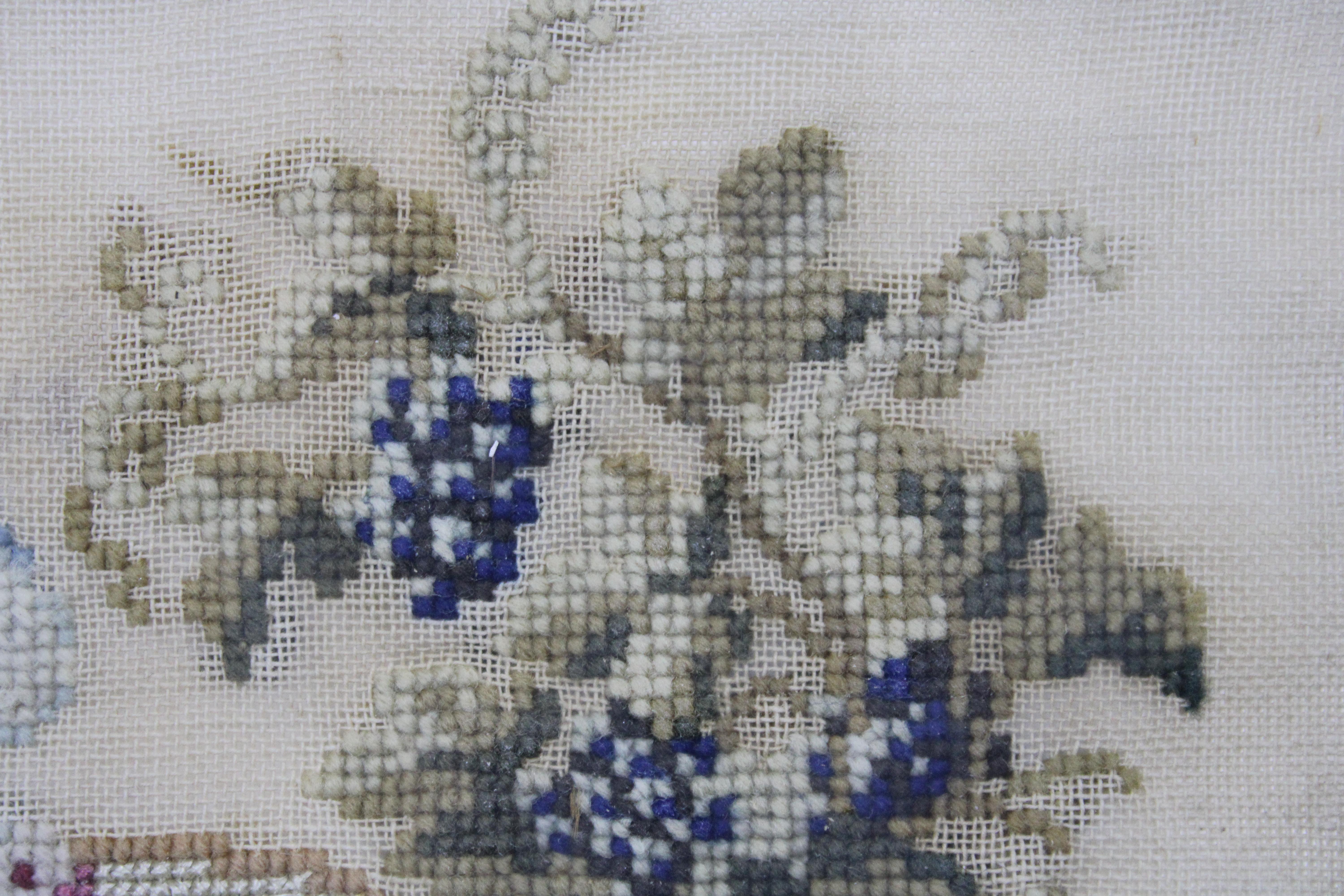 Antique 19th Century Cross Stitch Embroidery Sampler Table Grapes Dove 4