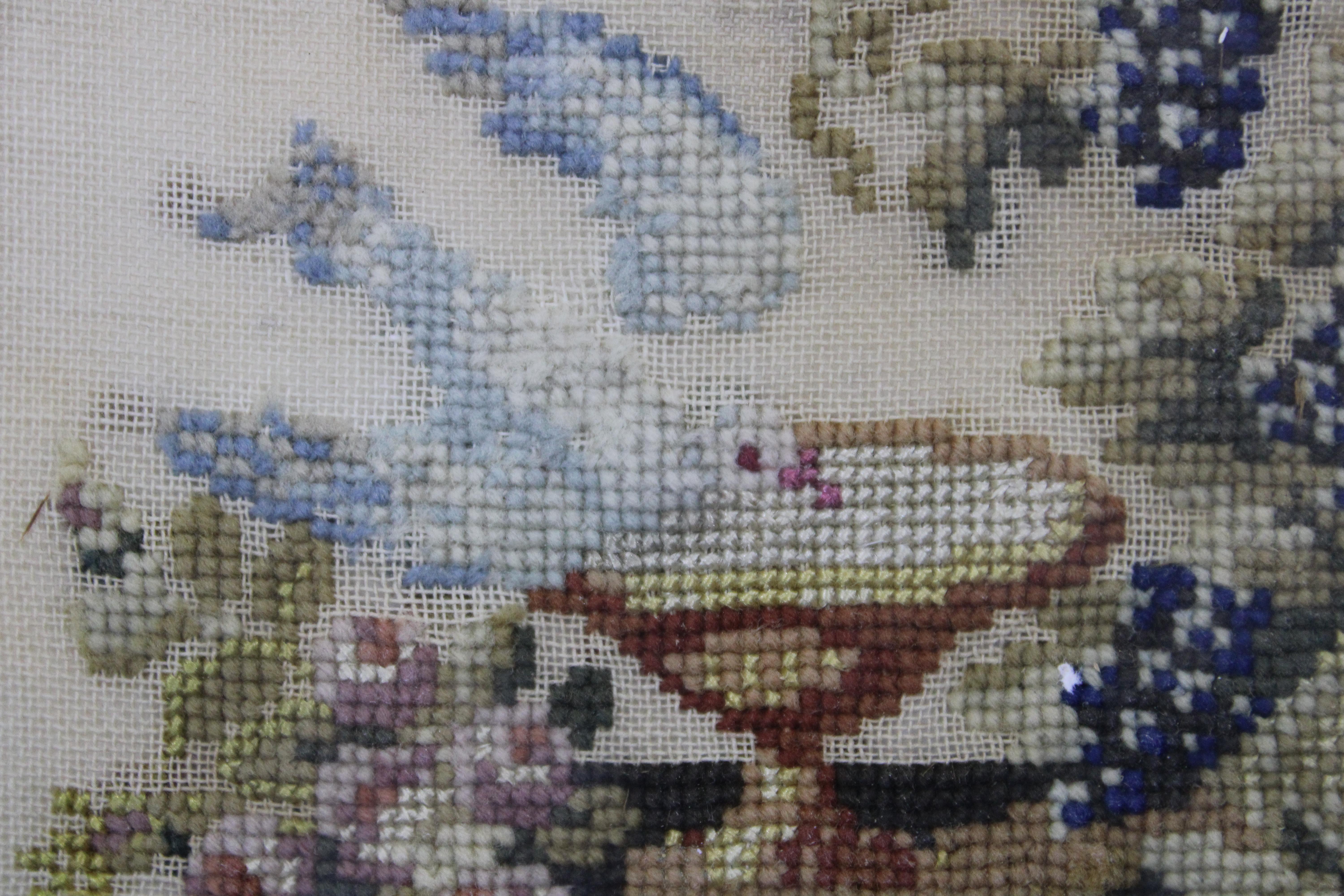 Antique 19th Century Cross Stitch Embroidery Sampler Table Grapes Dove 3