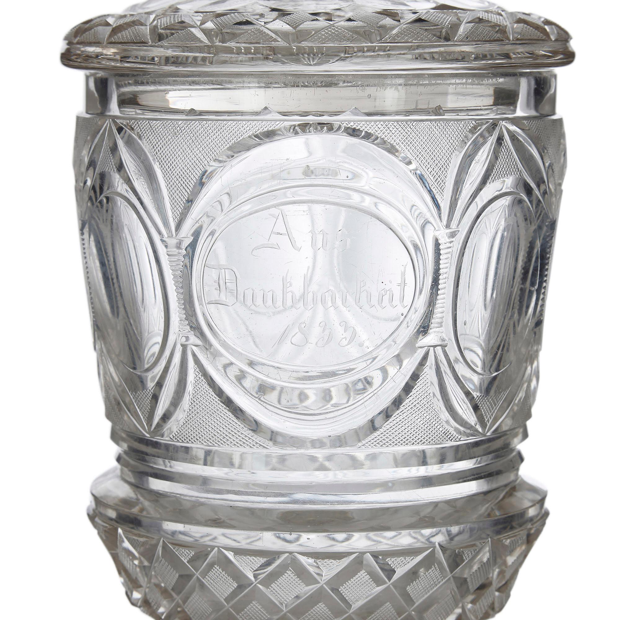 Czech Antique 19th Century Cut and Engraved Bohemian Glass Goblet For Sale