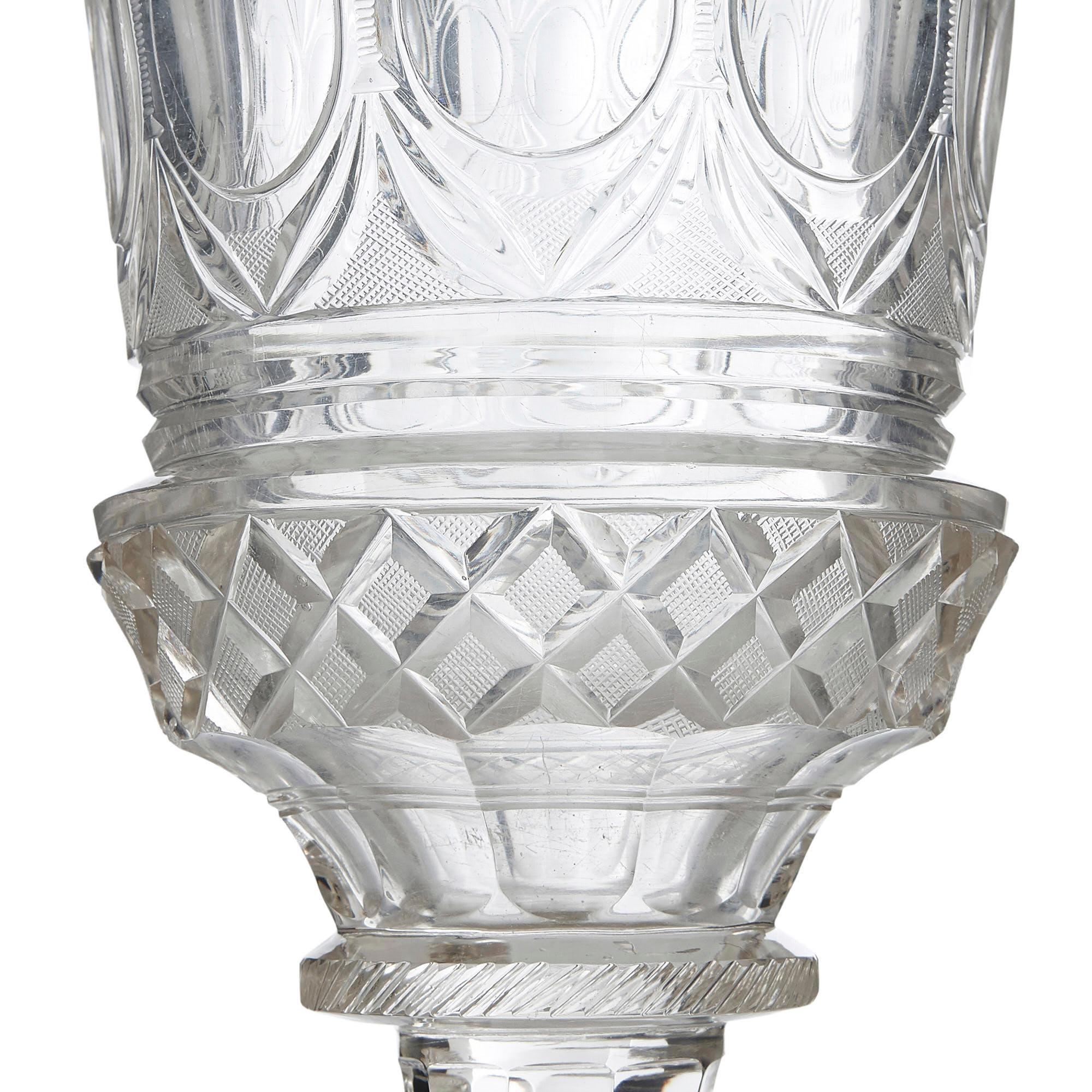Cut Glass Antique 19th Century Cut and Engraved Bohemian Glass Goblet For Sale
