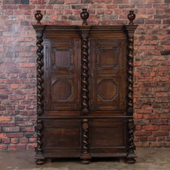 Antique Danish Baroque Armoire with Barley Twist Columns and Carved