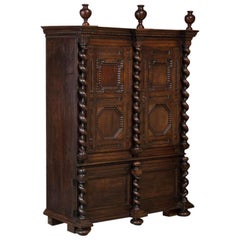 Antique Danish Baroque Armoire with Barley Twist Columns and Carved