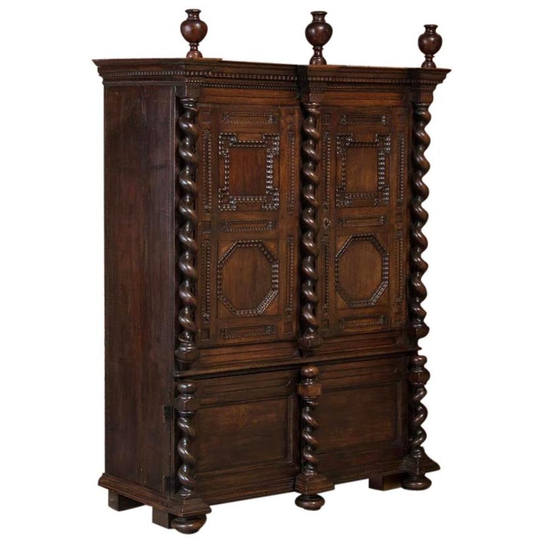 Antique 19th Century Danish Baroque Armoire with Barley Twist Columns