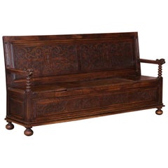 Antique 19th Century Danish Carved Walnut Storage Bench