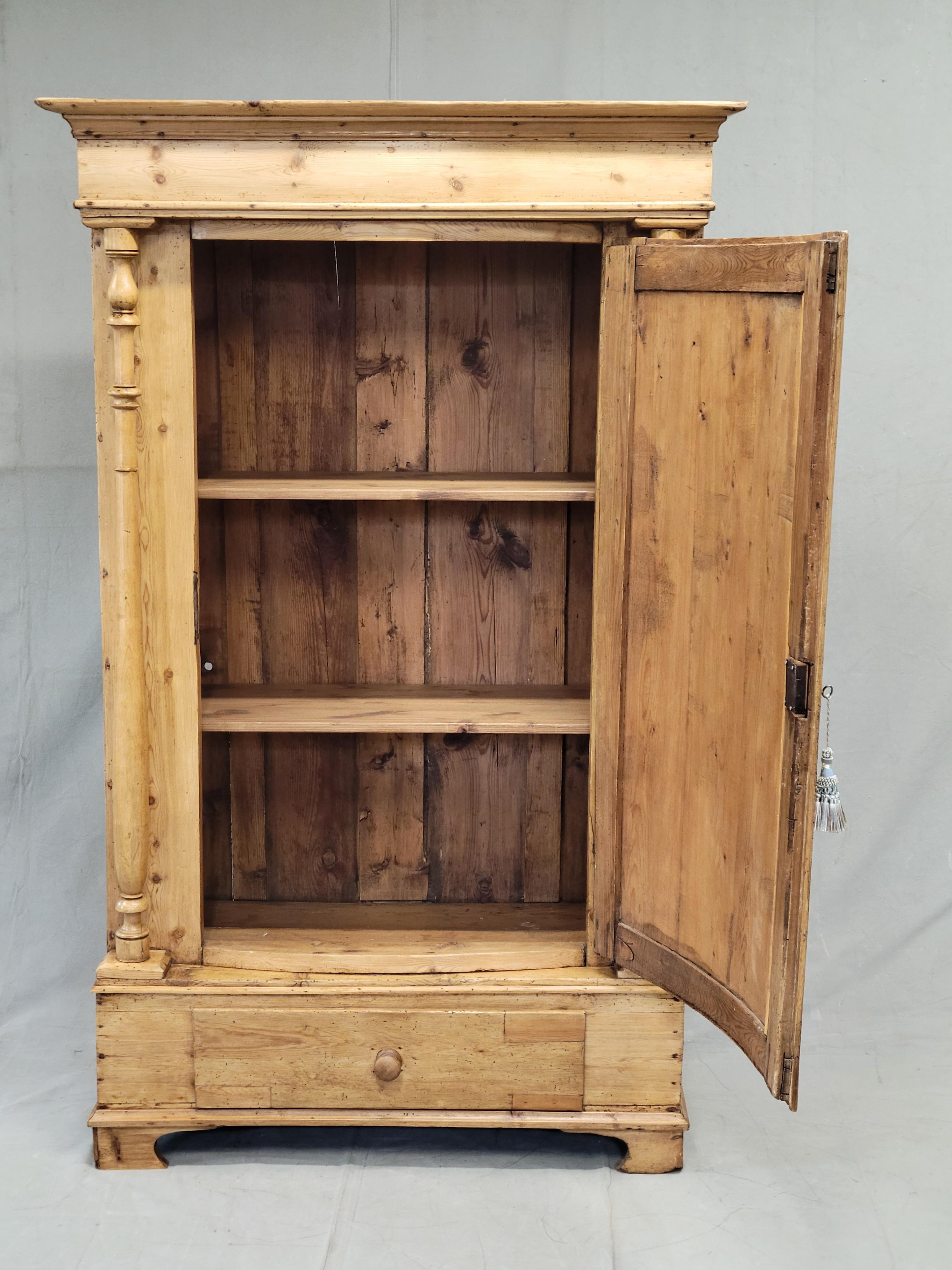 Biedermeier Antique 19th Century Danish Scandinavian Pine Bow Front Armoire Wardrobe