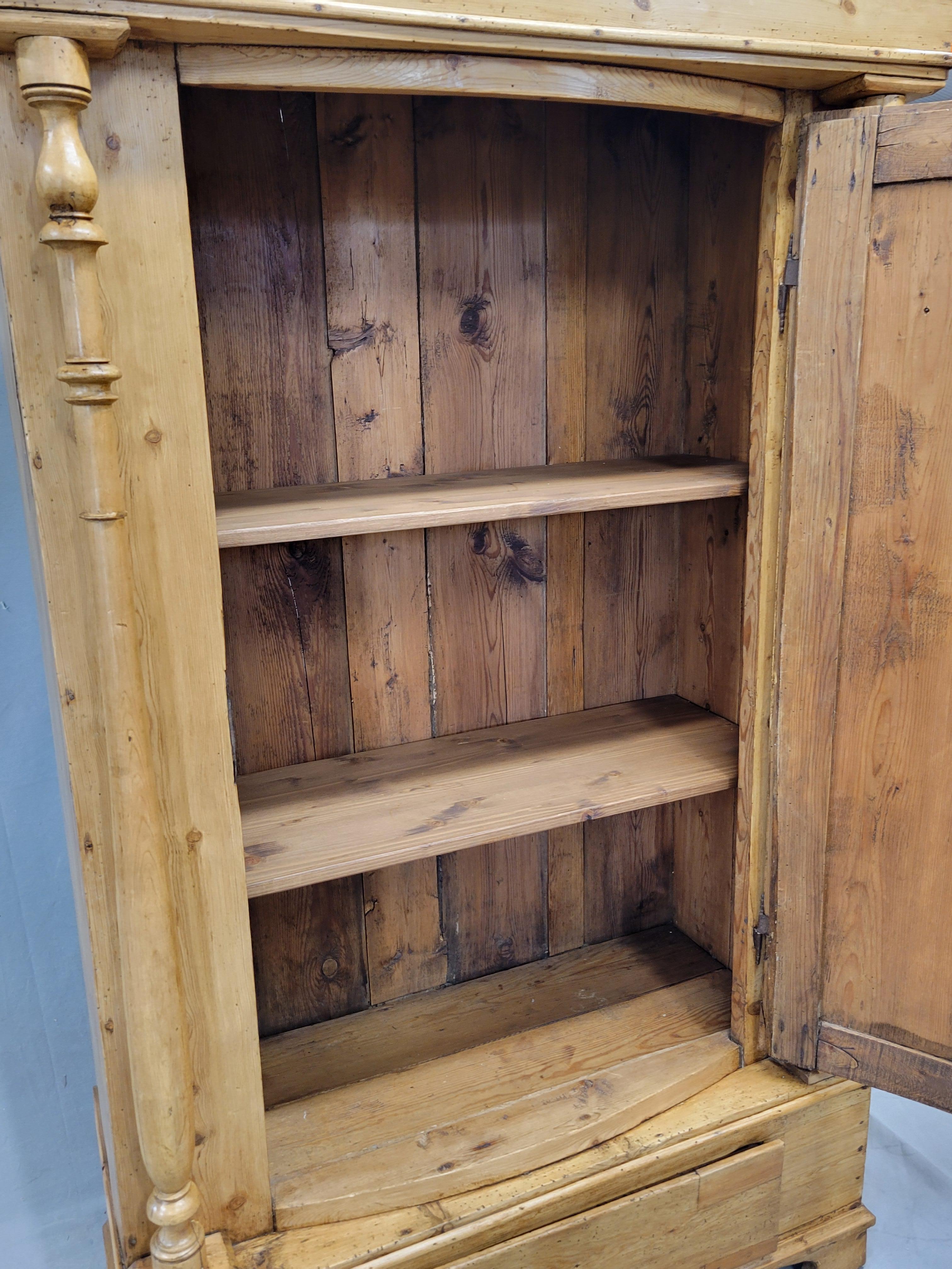 Iron Antique 19th Century Danish Scandinavian Pine Bow Front Armoire Wardrobe