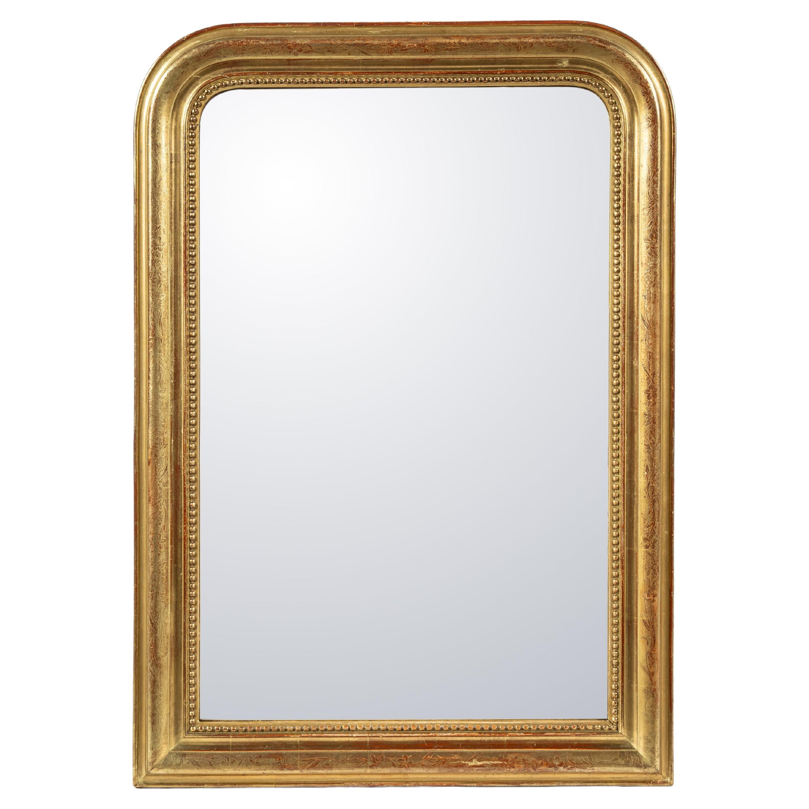 Miroir Louis Philippe français daté du 19ème siècle, doré à la feuille d'or en vente