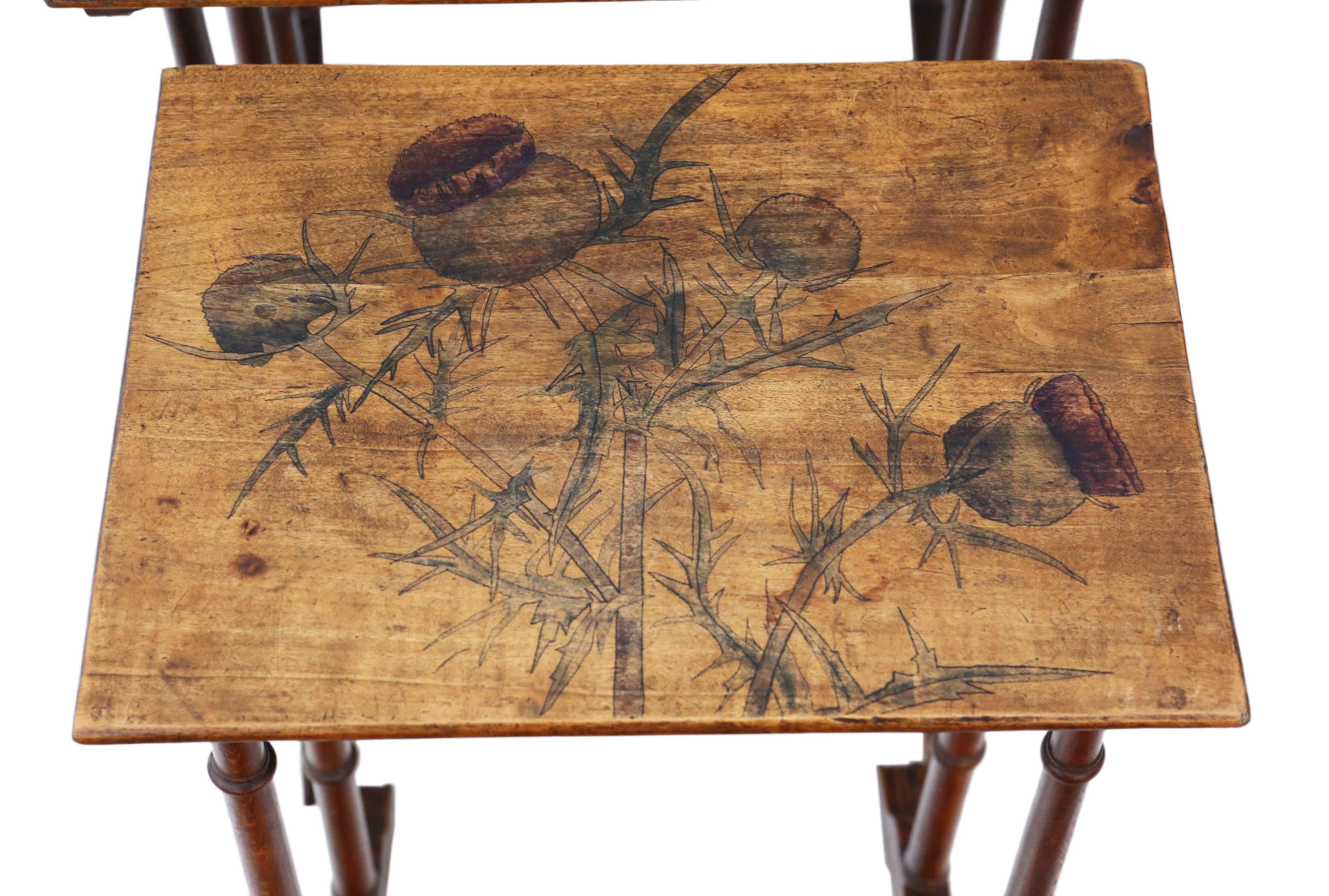 Antique 19th Century Decorated Beech Nest of 4 Side Tables Occasional In Good Condition In Wisbech, Cambridgeshire