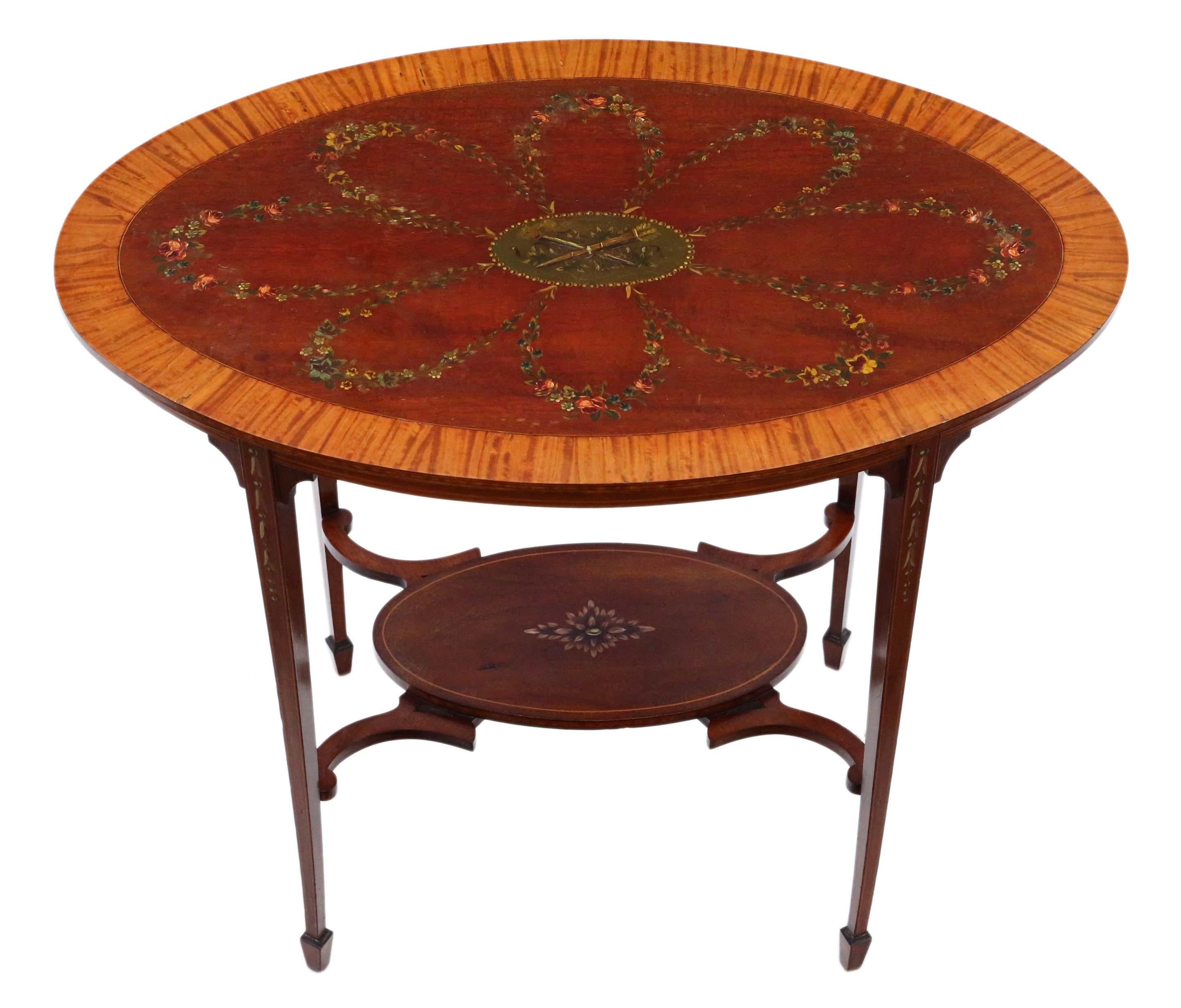 Antique 19th Century Decorated Satinwood and Mahogany Table Occasional In Good Condition For Sale In Wisbech, Cambridgeshire