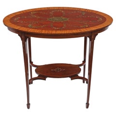 Antico Tavolo Occasionale in Mogano e Satinwood decorato del XIX secolo