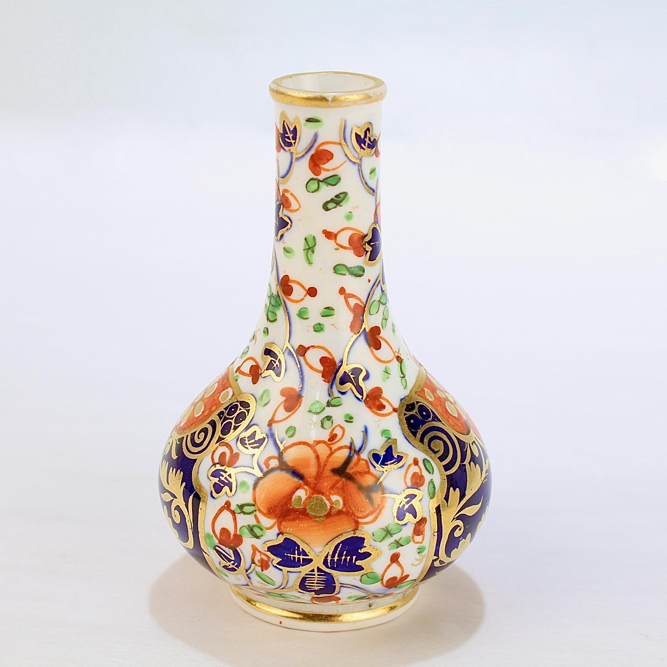 British Antique 19th Century Derby Porcelain Imari Pattern Cabinet Vase