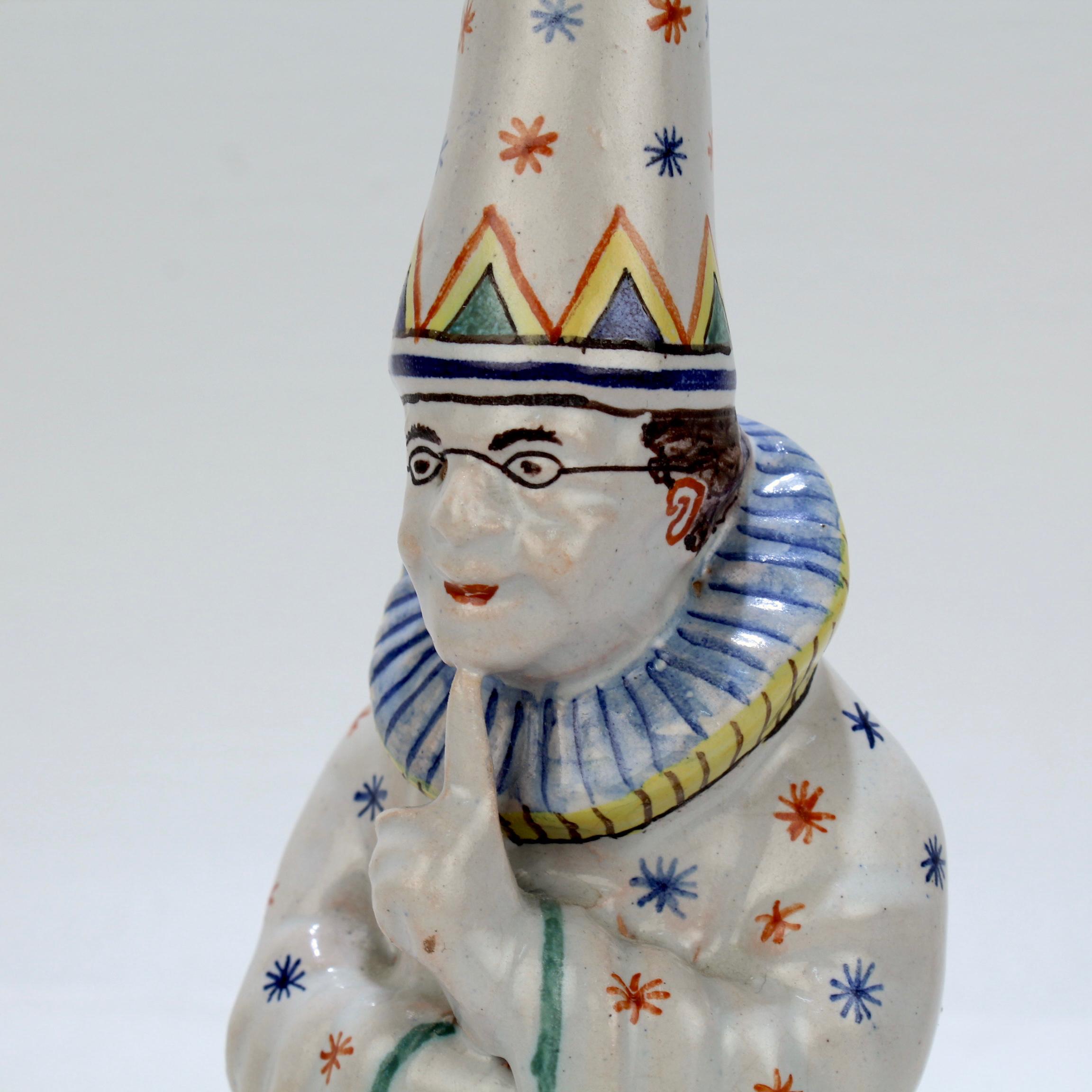 Antique 19th Century Desvres French Faience Figural Wizard Bell In Fair Condition In Philadelphia, PA