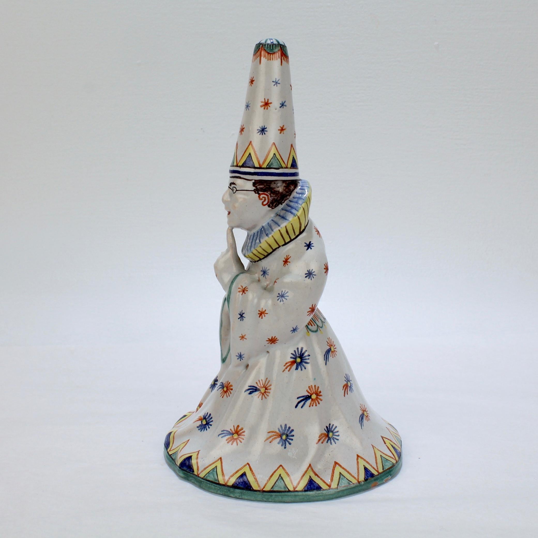 Antique 19th Century Desvres French Faience Figural Wizard Bell 1
